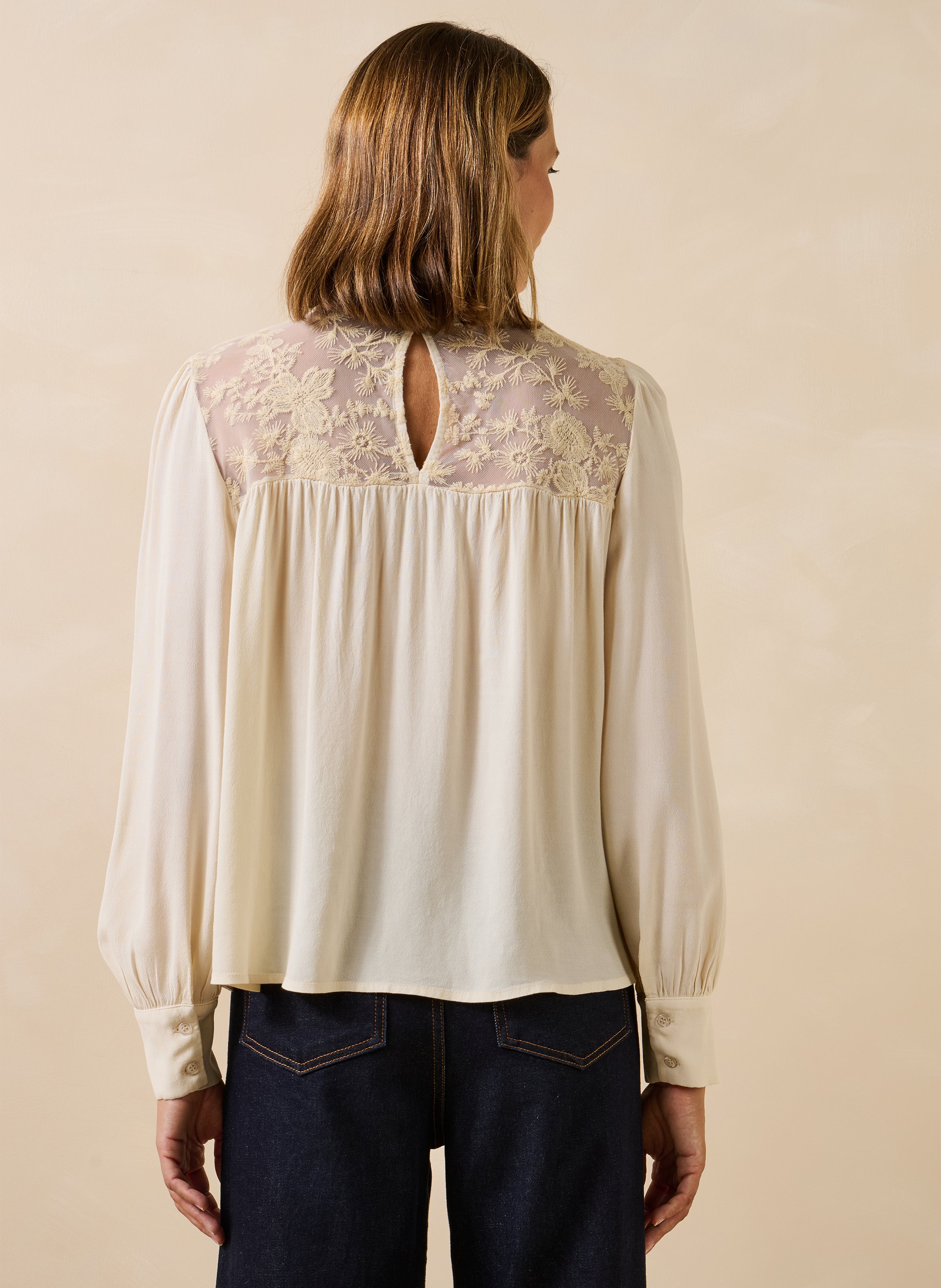 Blouse met lange mouwen van kant LA FEE MARABOUTEE Wit