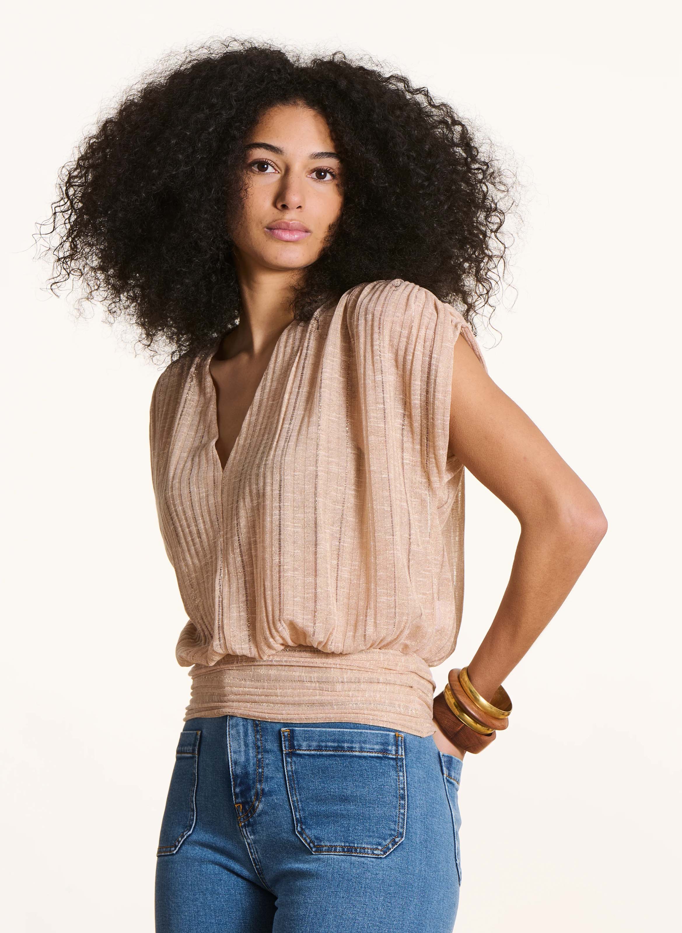 Top met V-hals LA FEE MARABOUTEE Goud