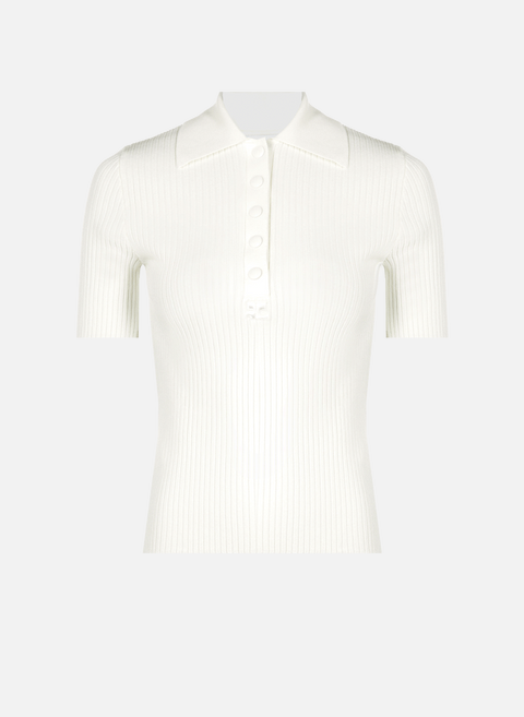 قميص Polo منسوج ومضلع باللون الأبيض من COURRÈGES 