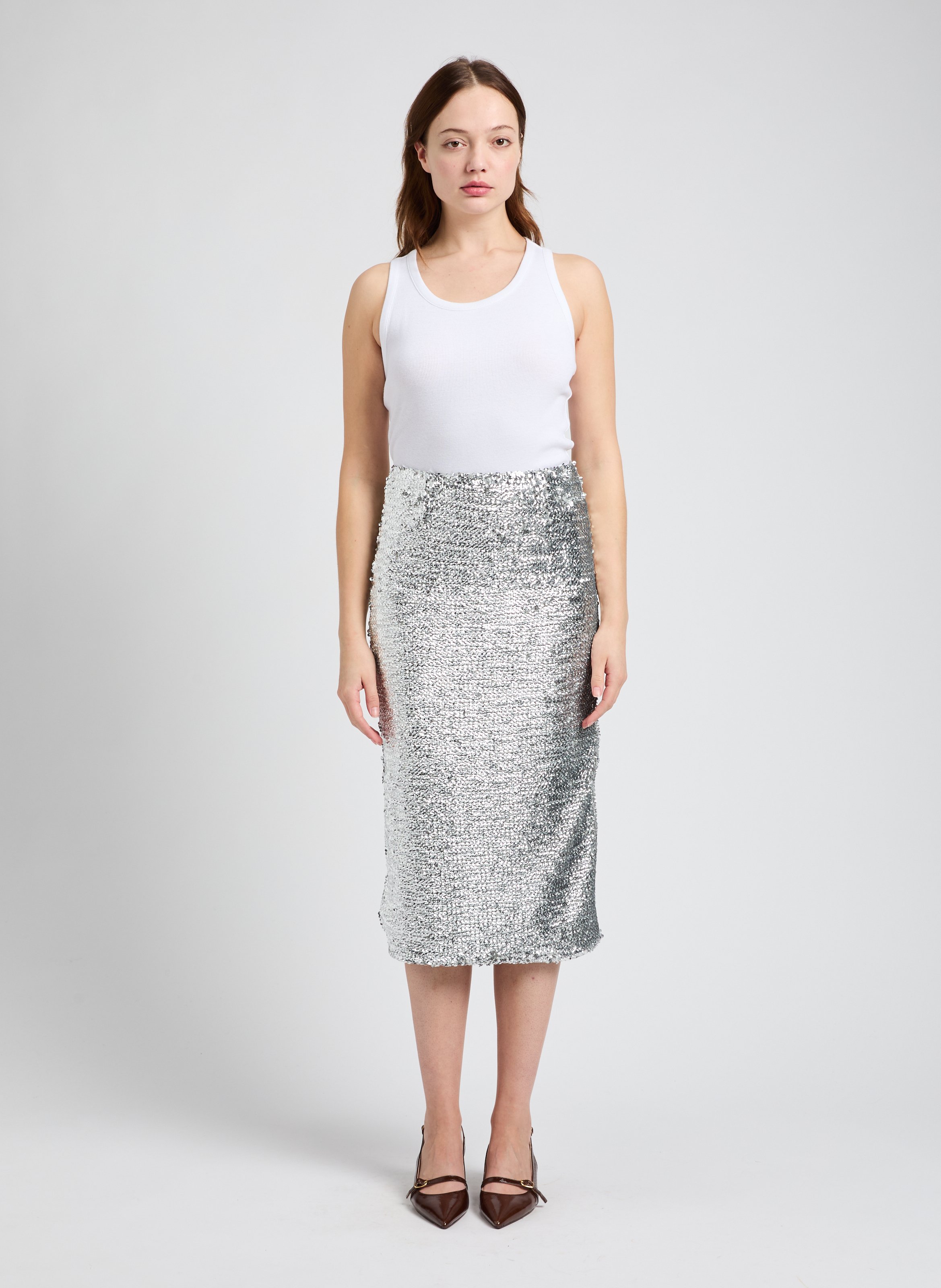 Jupe midi en sequin VUPE SAISON 1865 Argent
