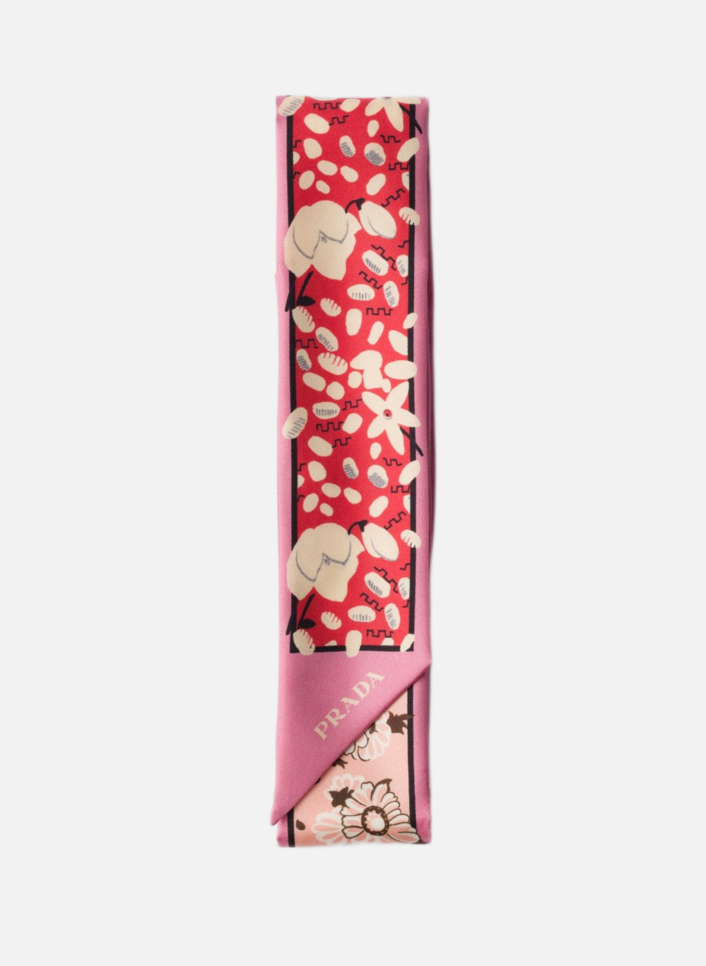 Foulard fin en sergé de soie imprimé PRADA Rose