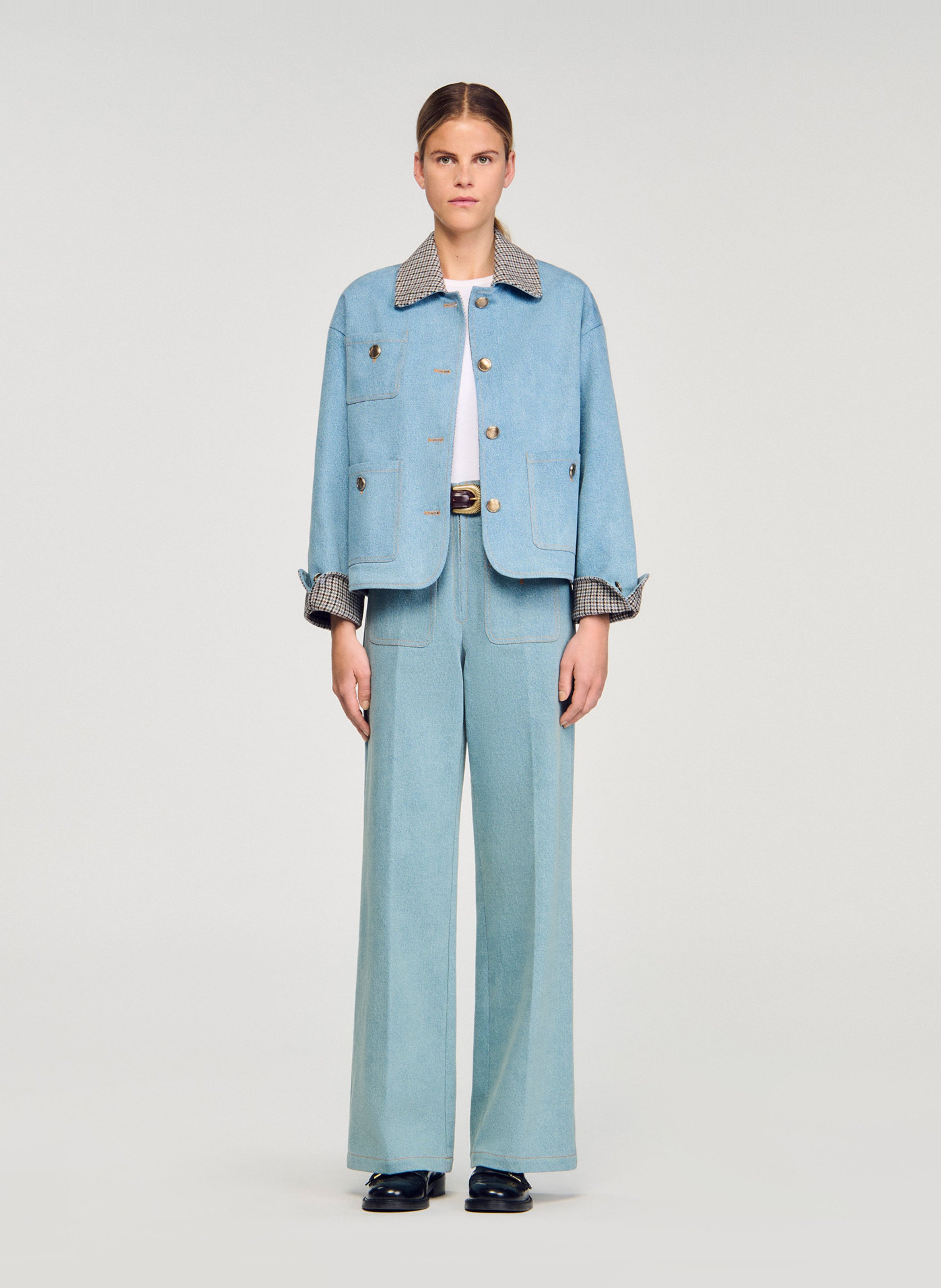 Blouson col classique en coton SANDRO Bleu