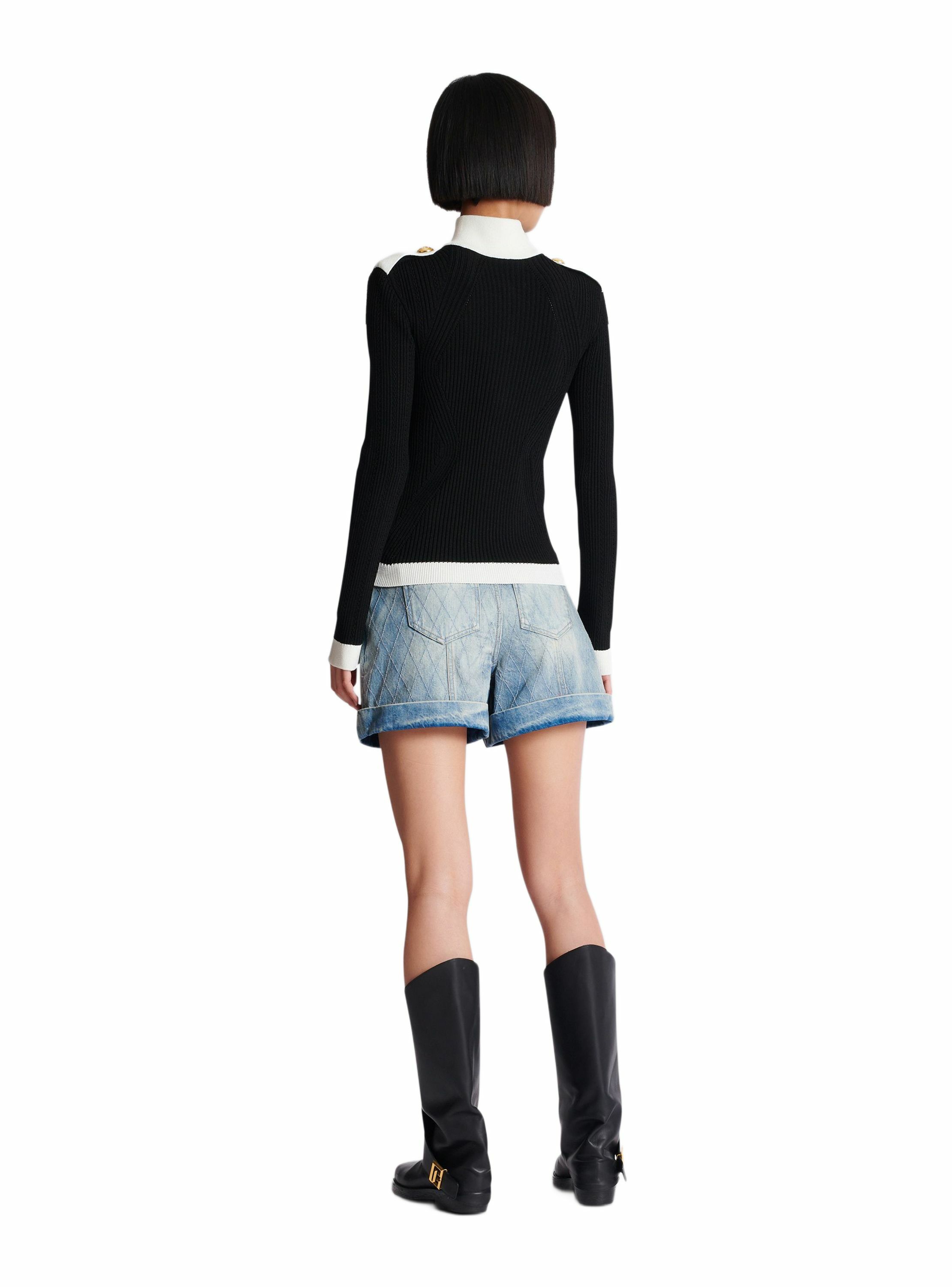 Cardigan zippé en maille à col montant BALMAIN Noir