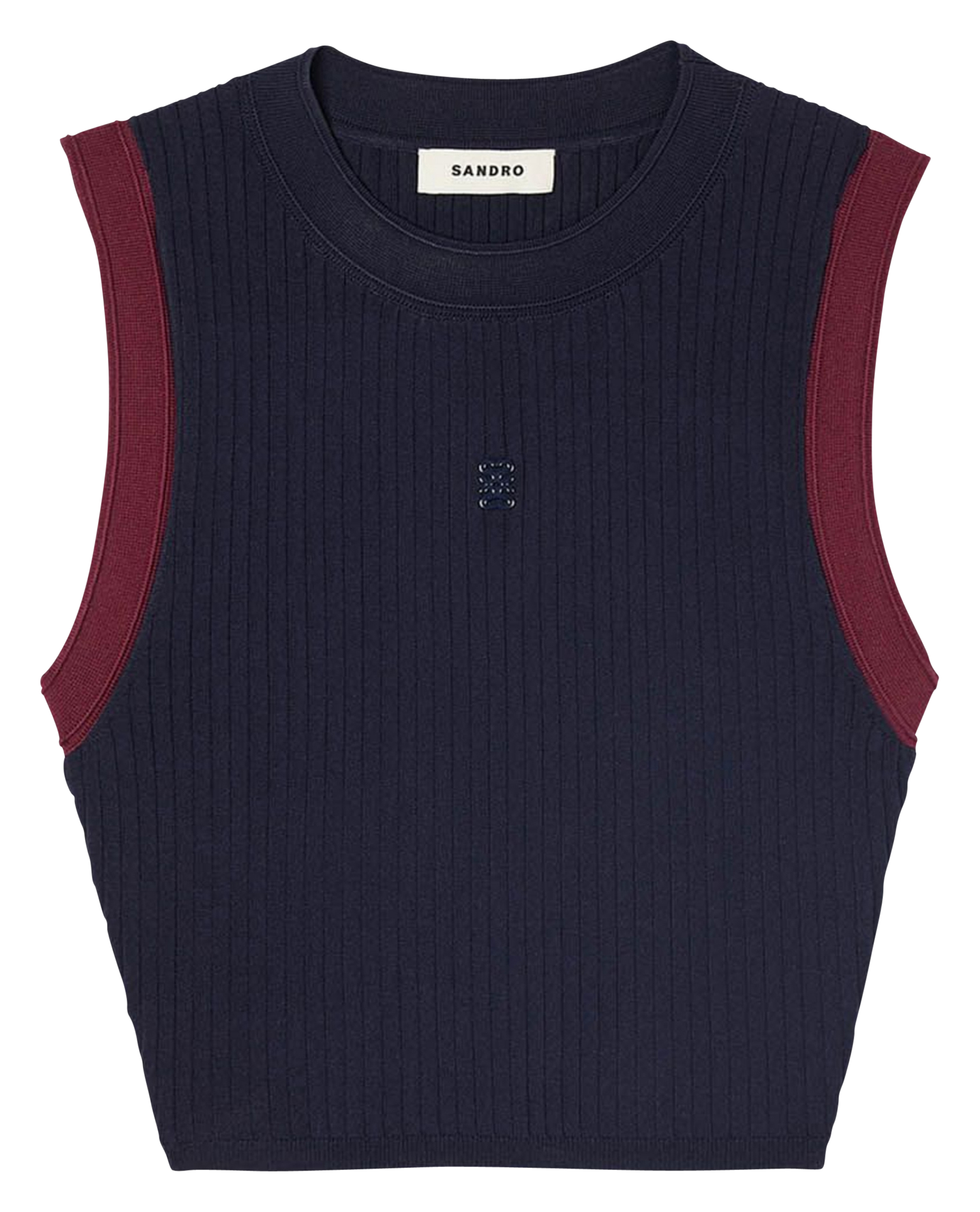 Pull côtelé court ajusté Bleu