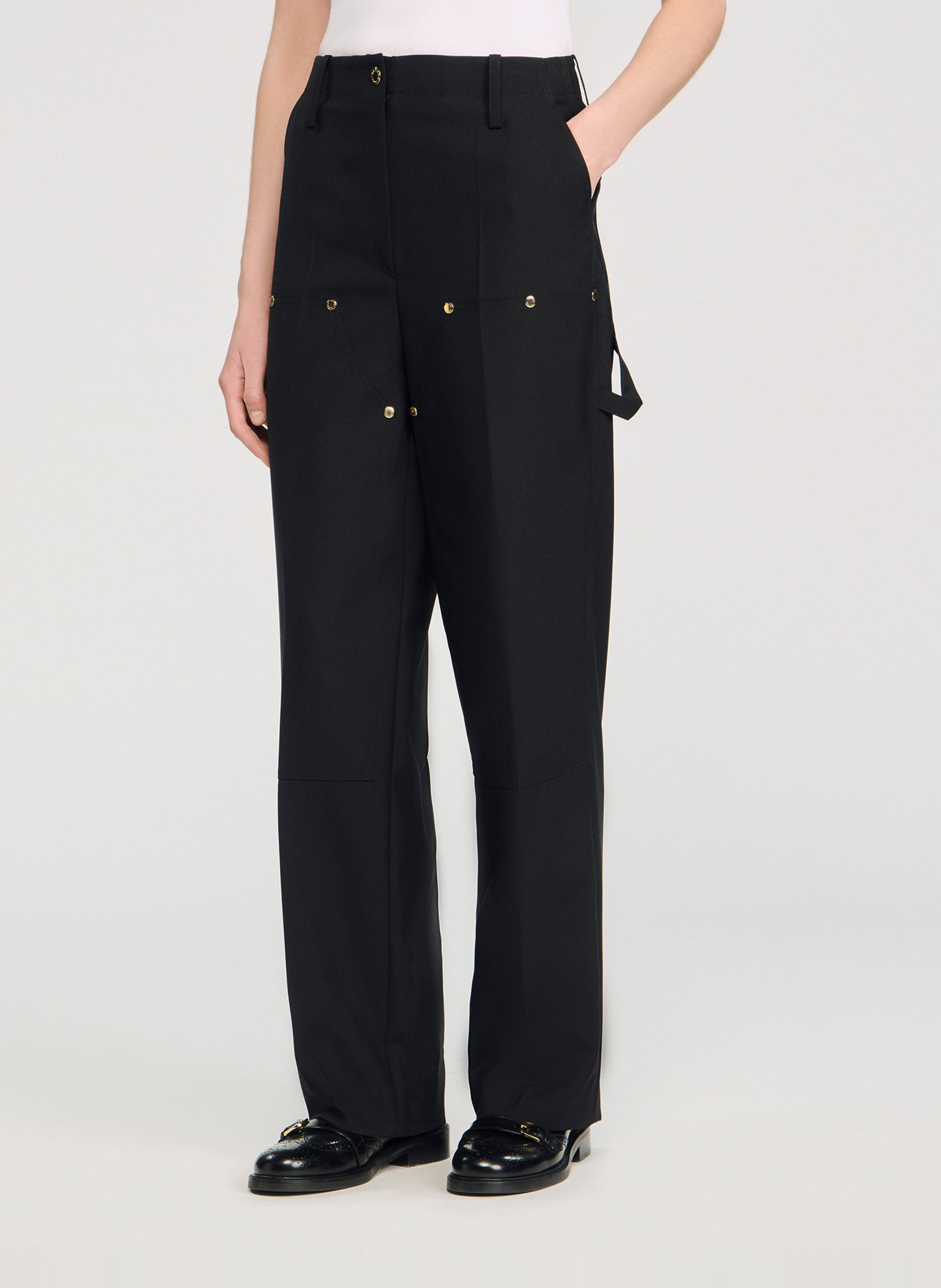 Pantalon cargo en laine mélangée SANDRO Noir