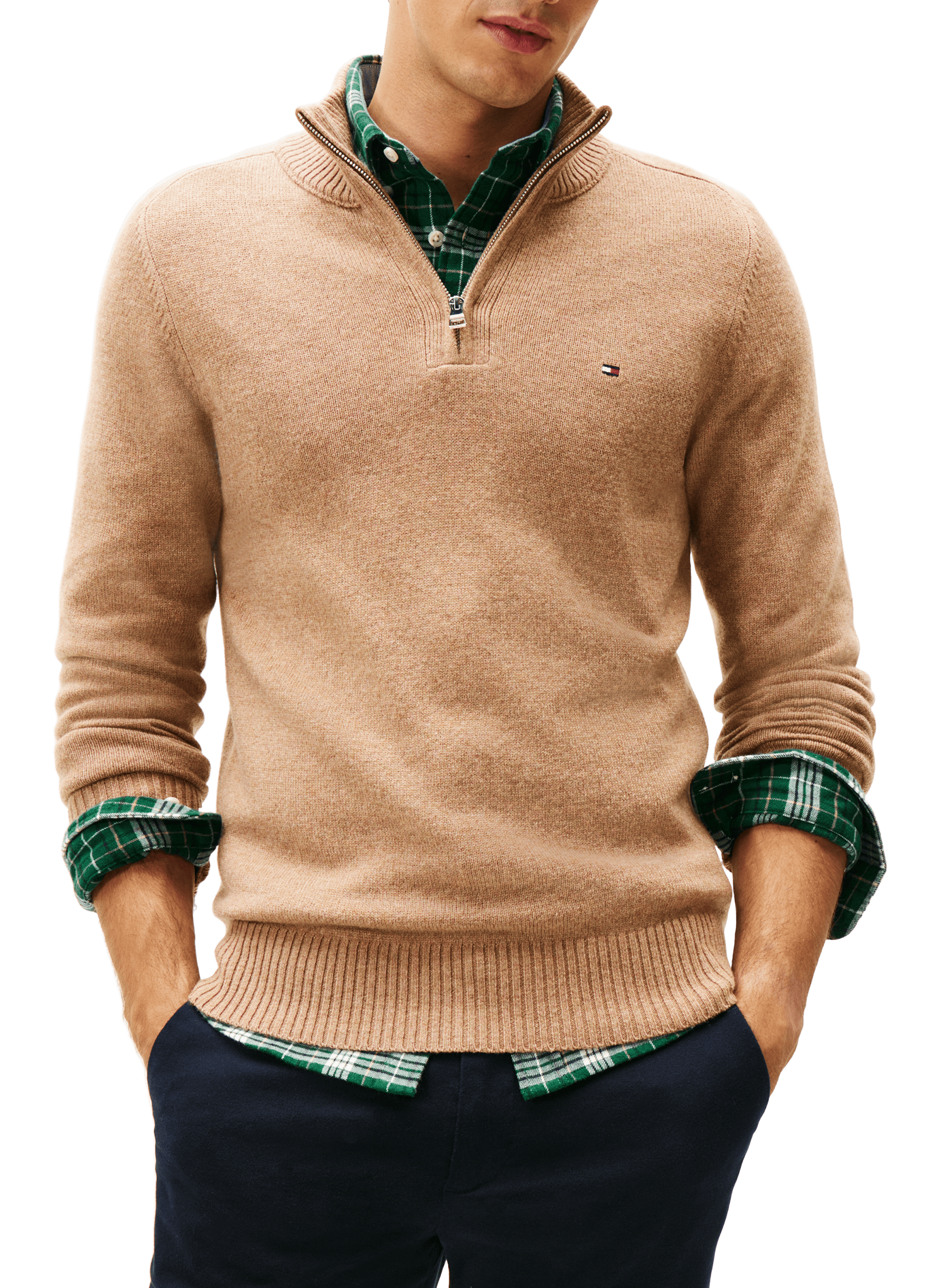 TOMMY HILFIGER Wool zip-neck jumper Beige