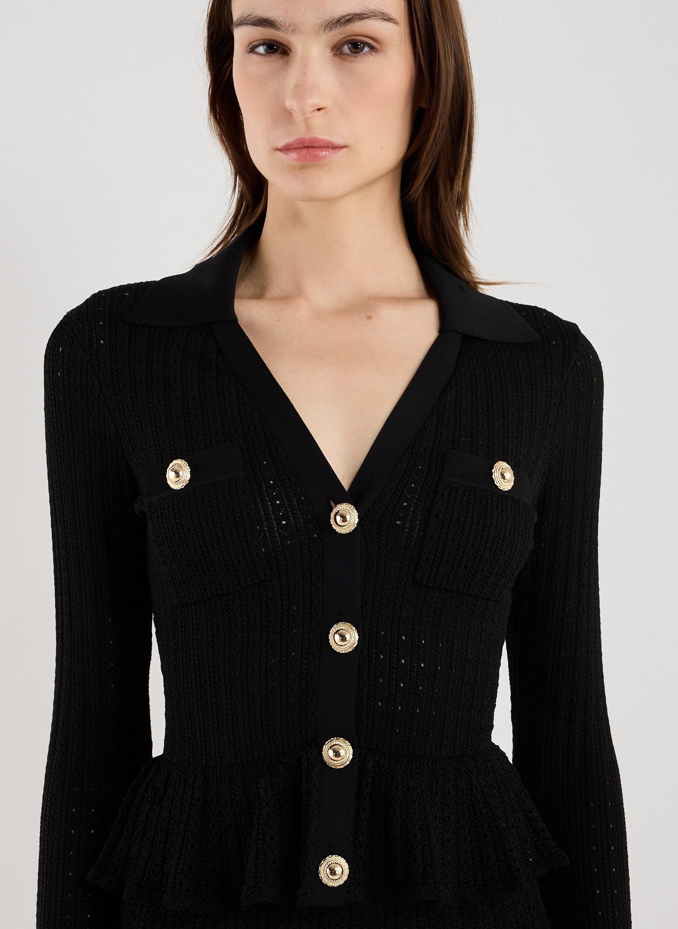 Short Pointelle Knit Dress SELF PORTRAIT Black