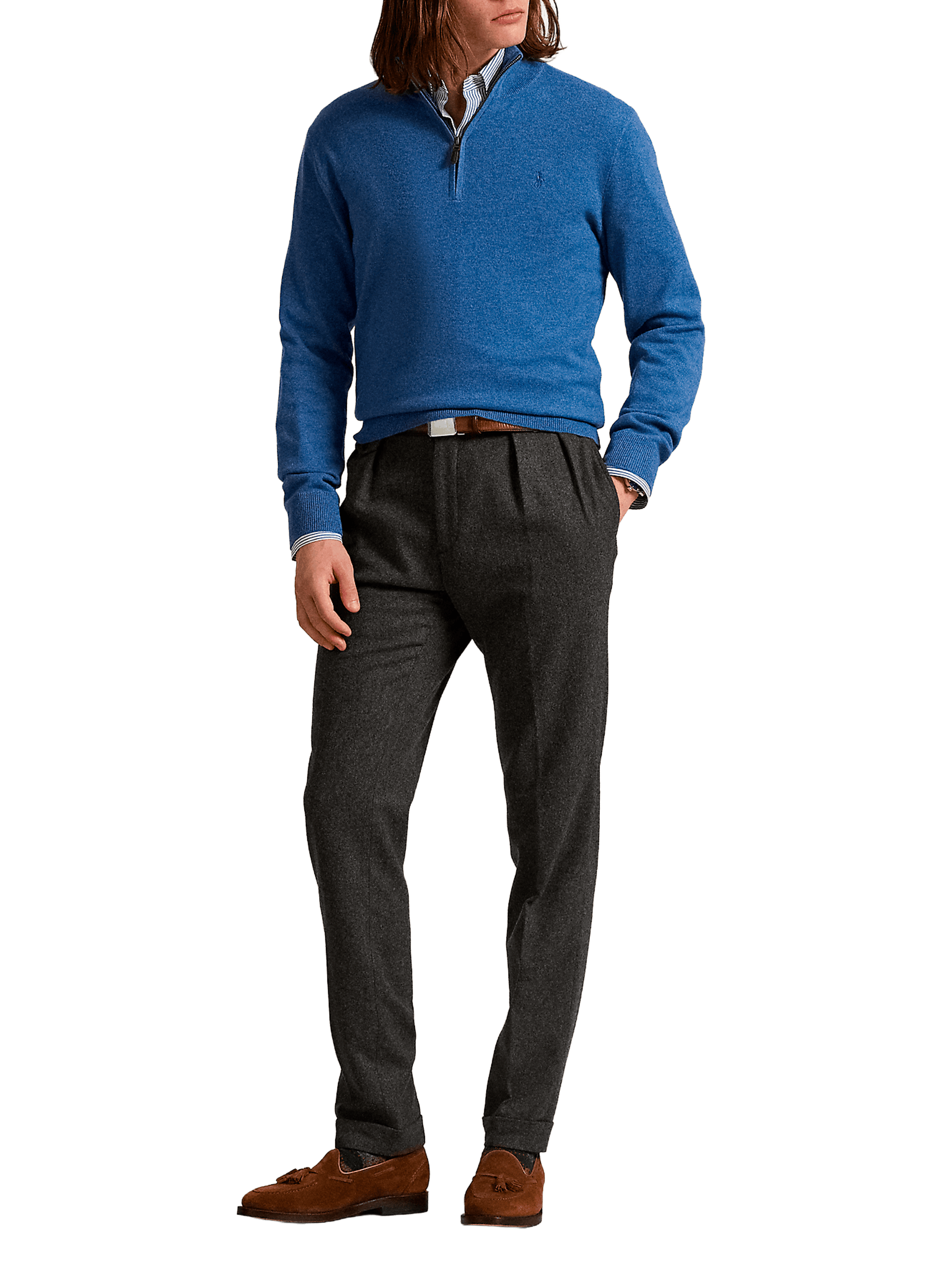 Pull col zippé en laine POLO RALPH LAUREN Bleu