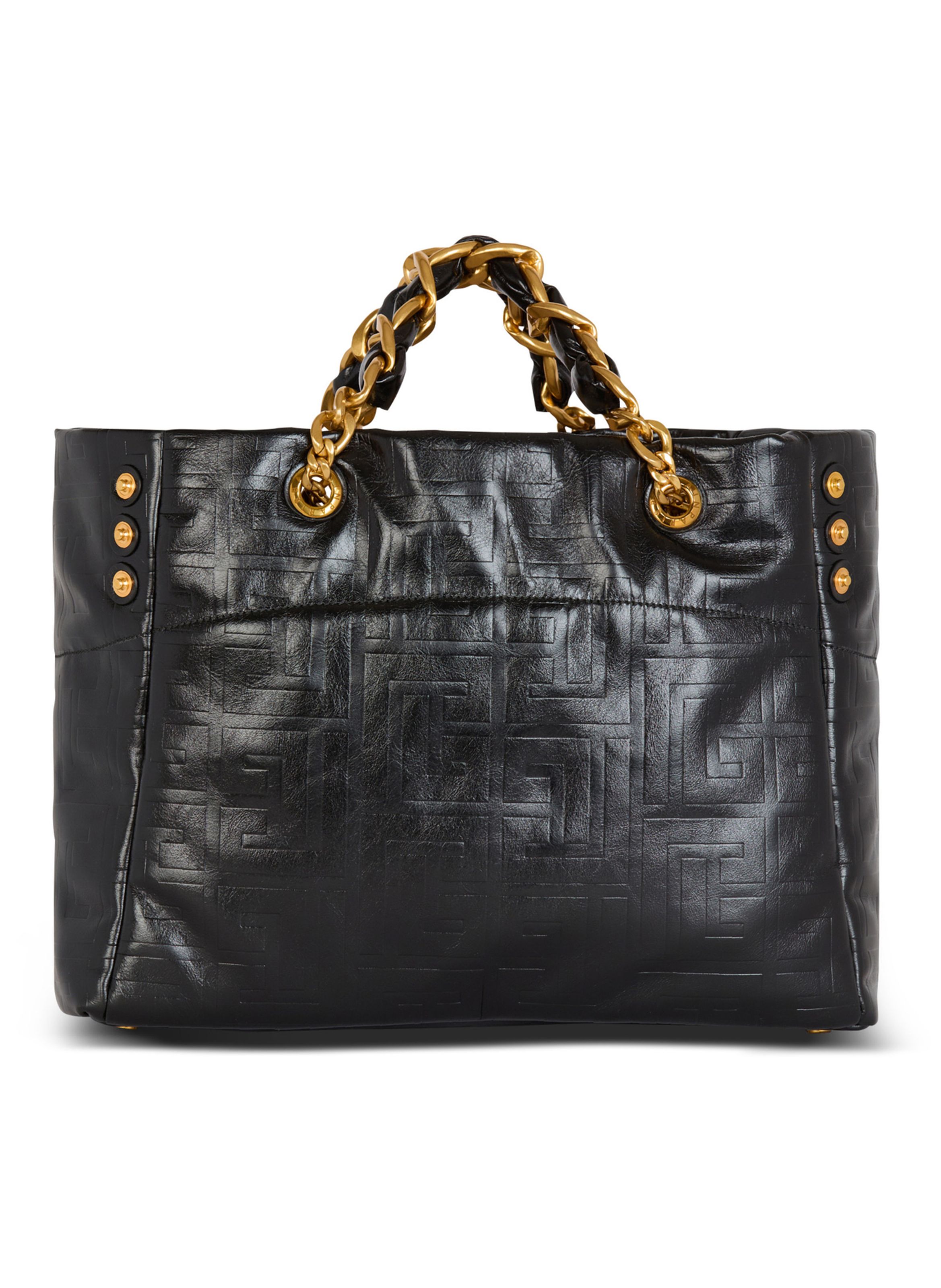 Sac cabas 1945 soft en cuir craquelé BALMAIN Noir