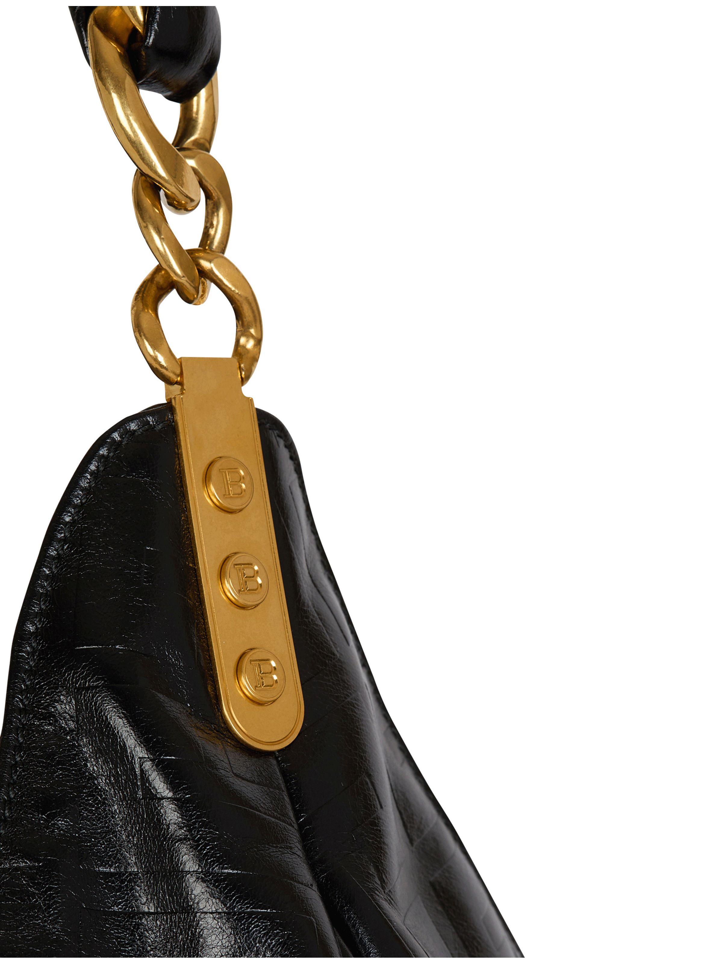 Sac cabas 1945 soft hobo en cuir froissé monogrammé BALMAIN Noir