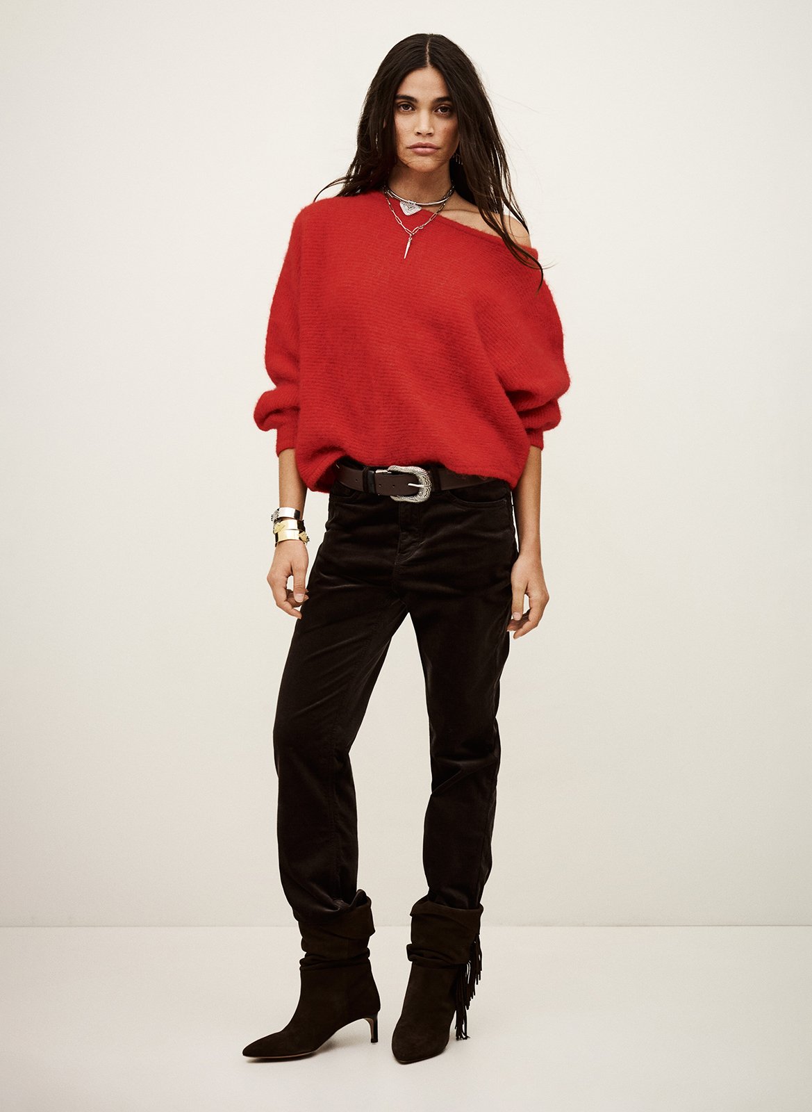 Pull col bateau asymétrique en laine mélangée suela BA&SH Rouge