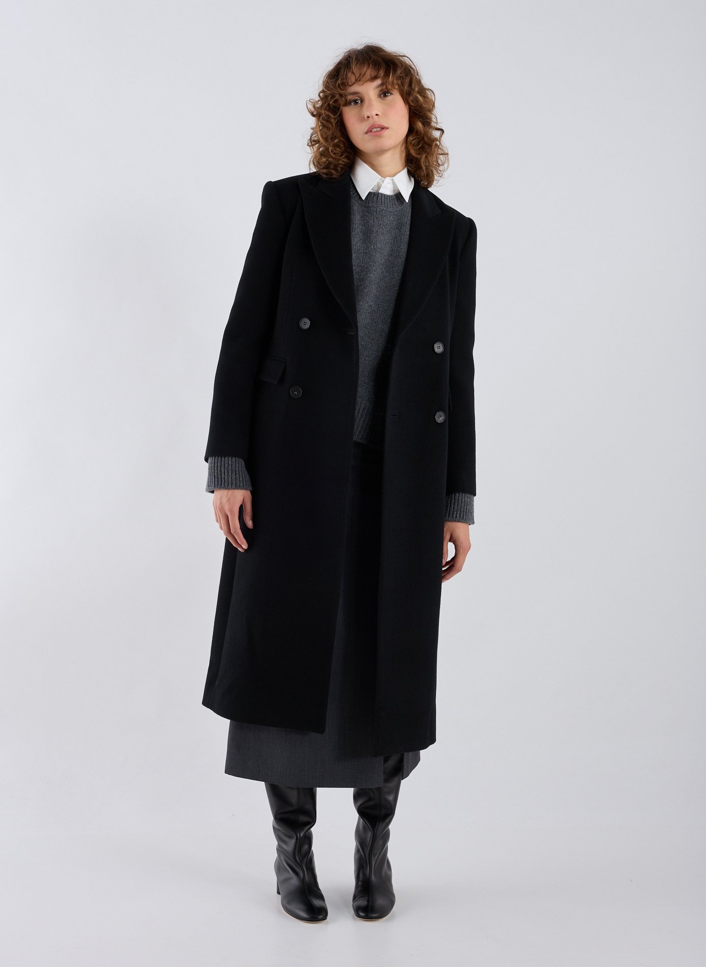 R2W Manteau long en laine et cachemire Noir