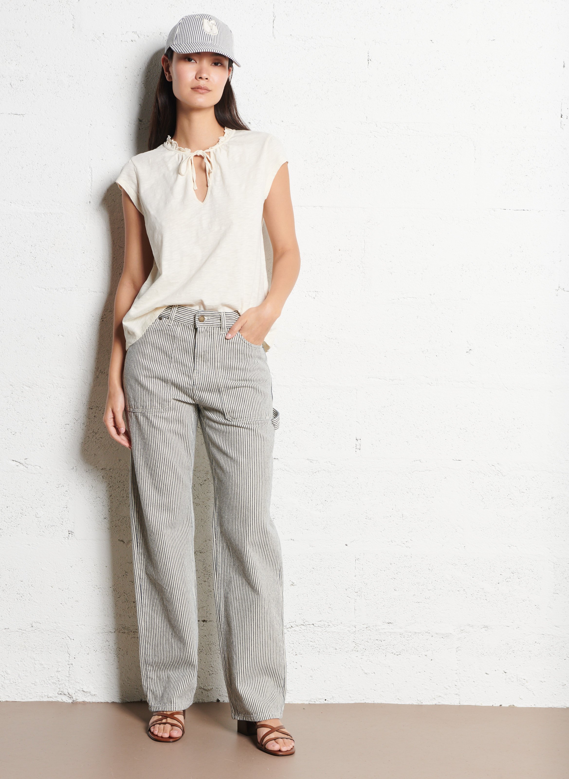 Top col v en coton very BA&SH Beige