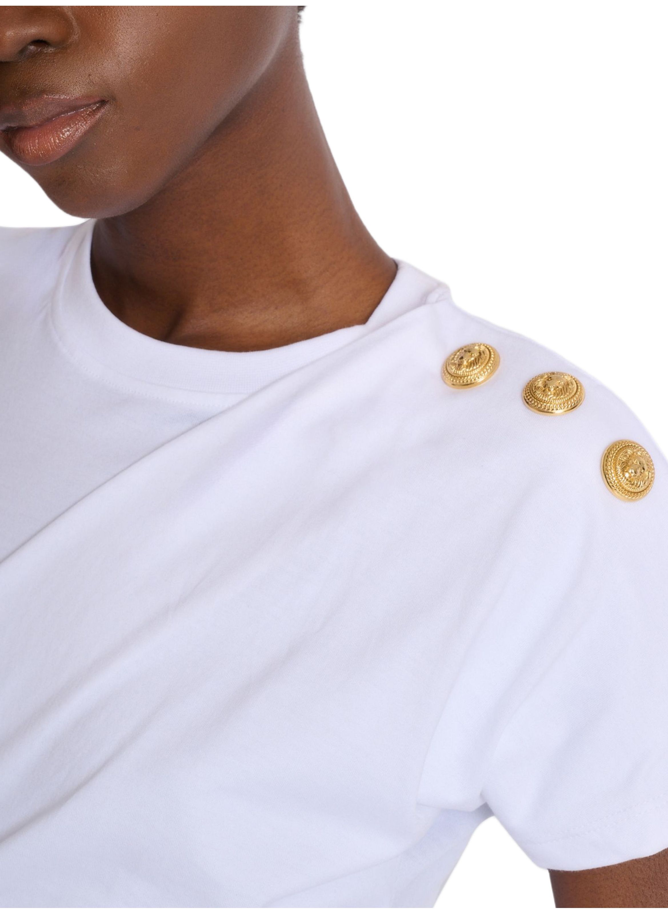 T-shirt à manches courtes drapé en jersey BALMAIN Blanc