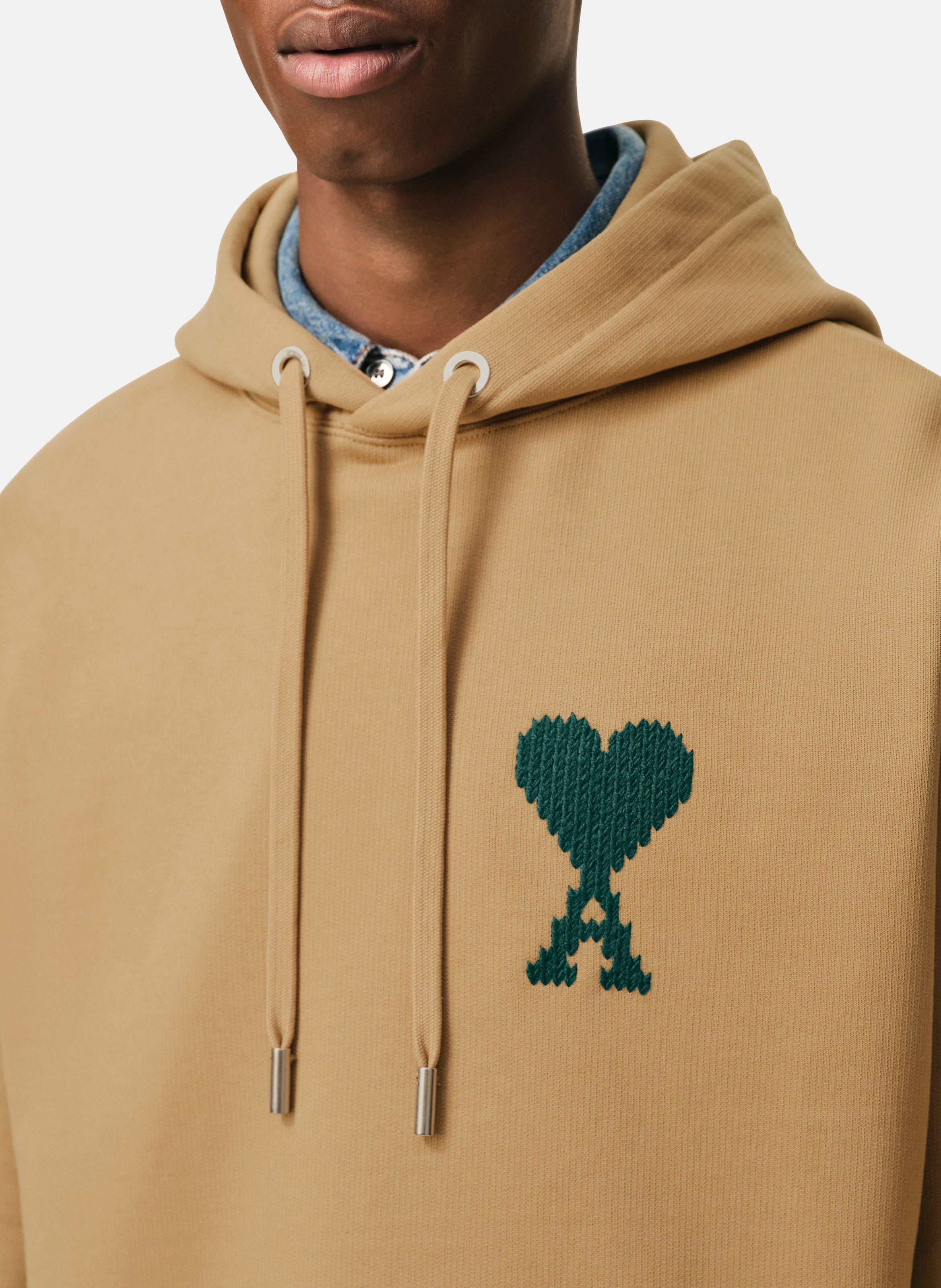 Hoodie broderie ami de coeur unisexe en coton AMI PARIS Beige