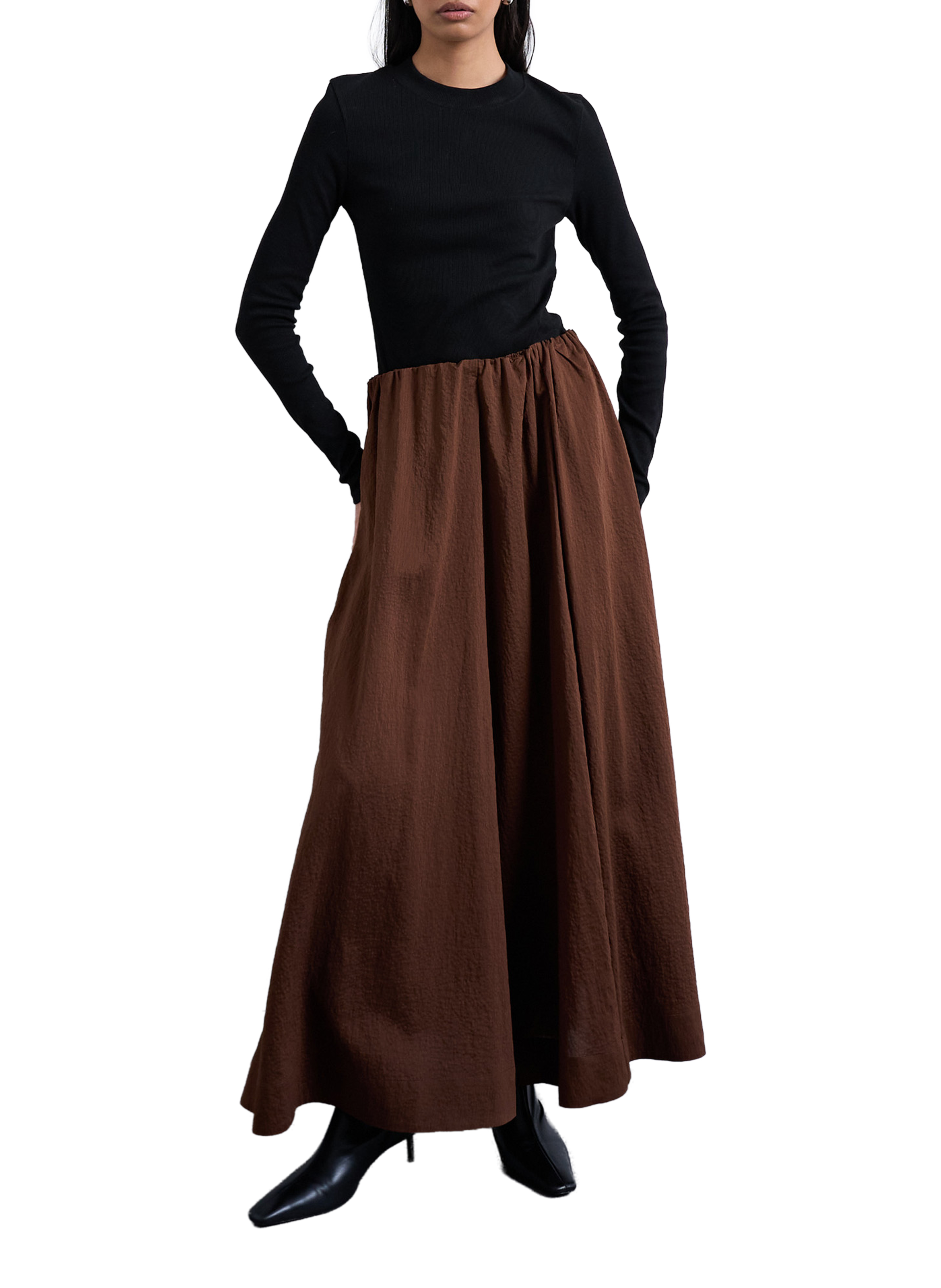 Jupe longue à rayures TOPSHOP Marron