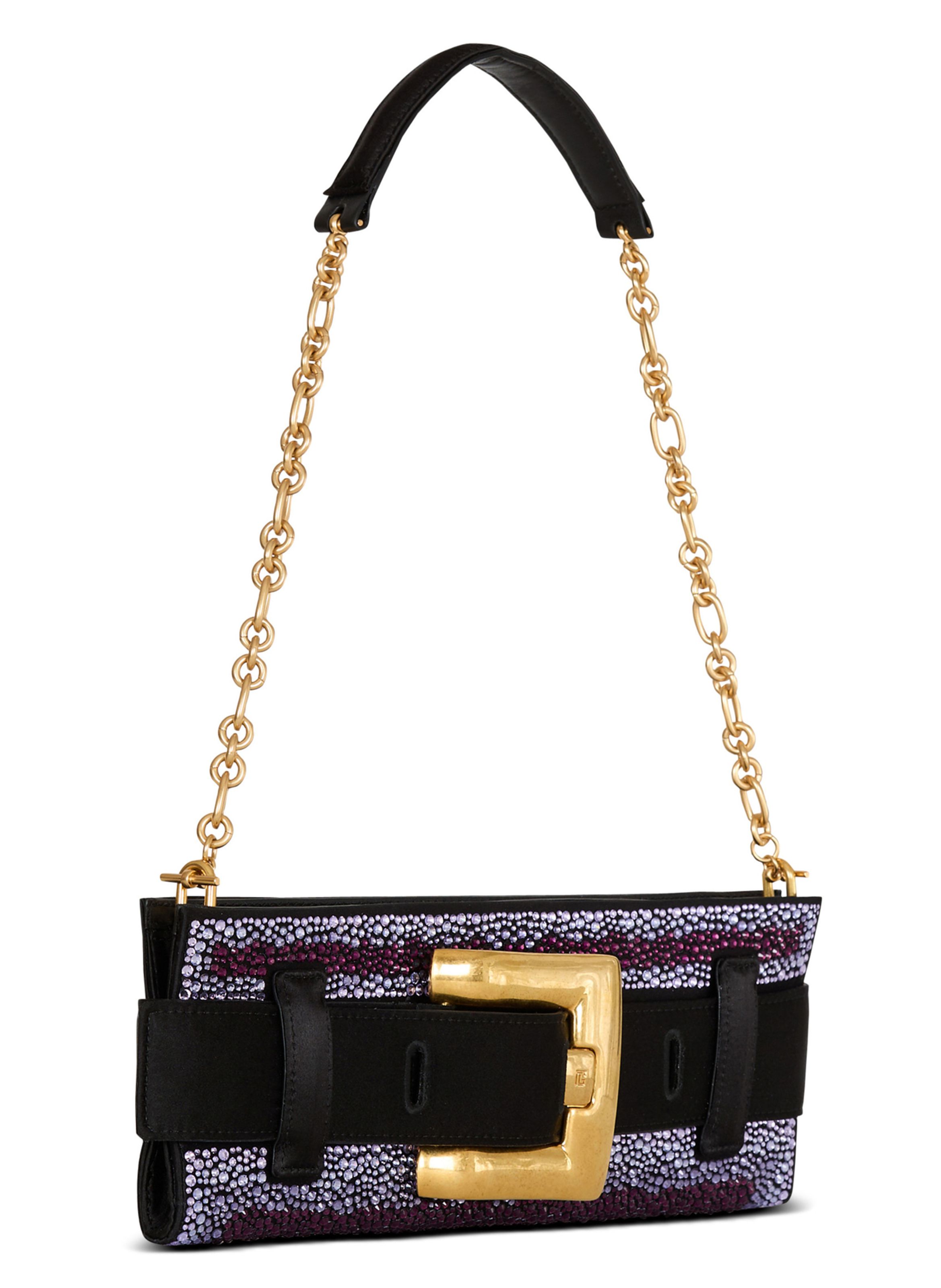 Pochette anthem en cristaux et satin BALMAIN Noir