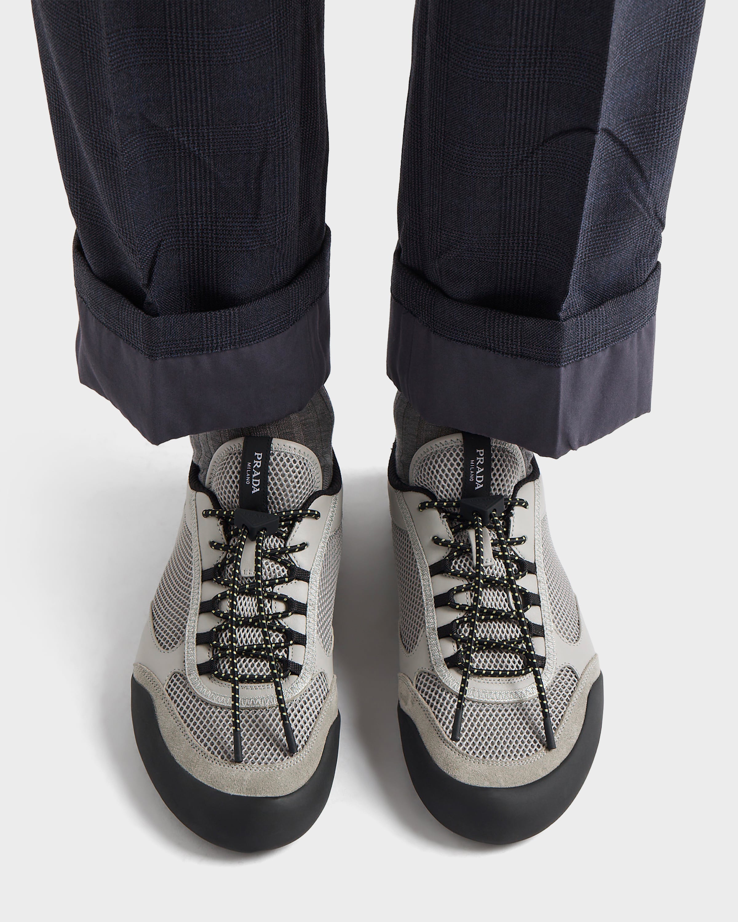 Baskets speedrock en cuir et mesh PRADA Gris