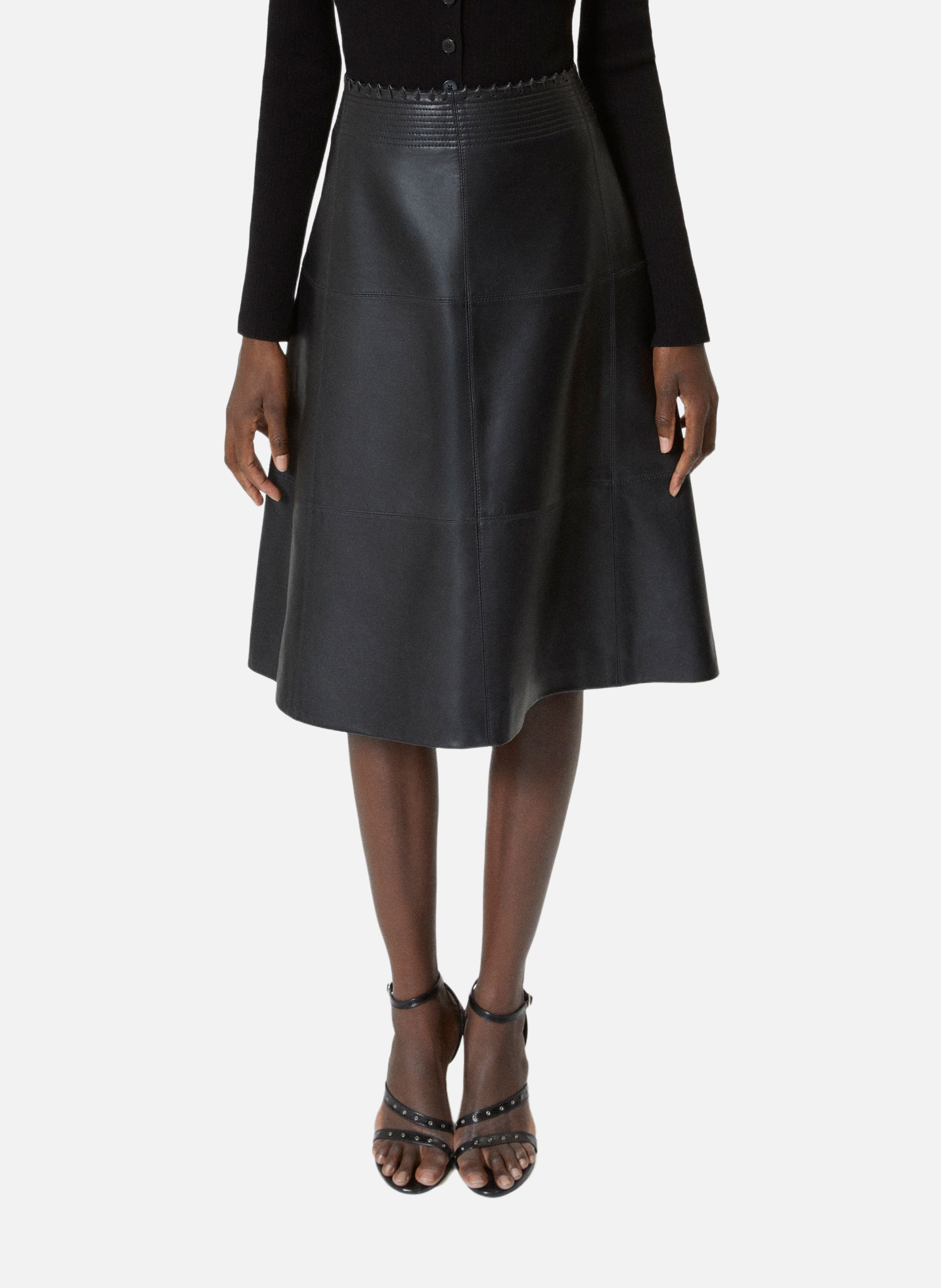 Jupe midi en cuir THE KOOPLES Noir