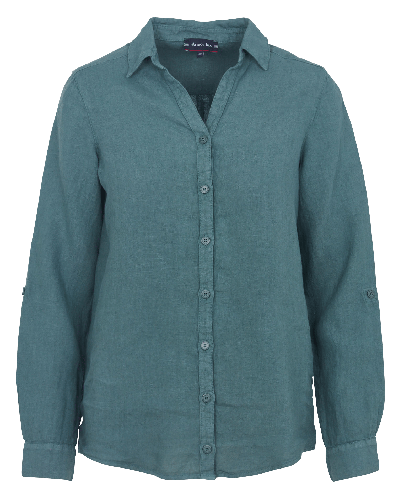 Chemise droite col v en lin ARMOR-LUX Vert
