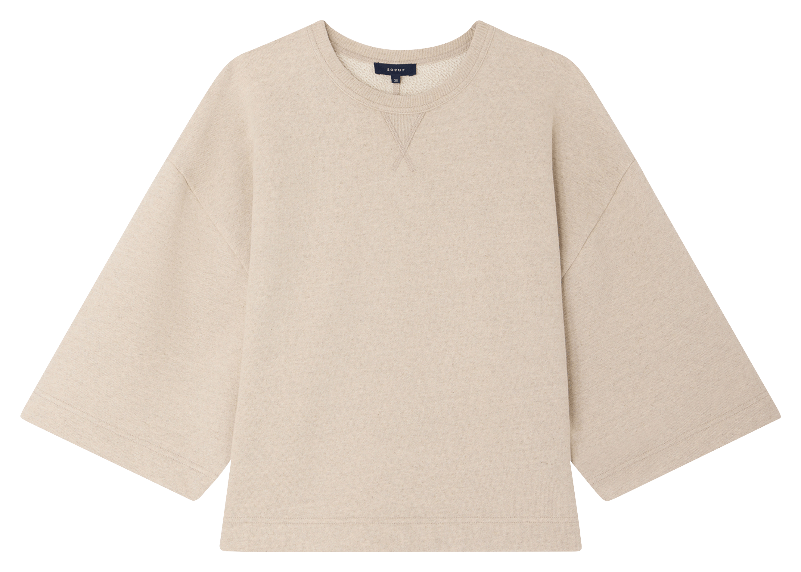 Sweat oversize col rond en coton et lin iksan SOEUR Beige