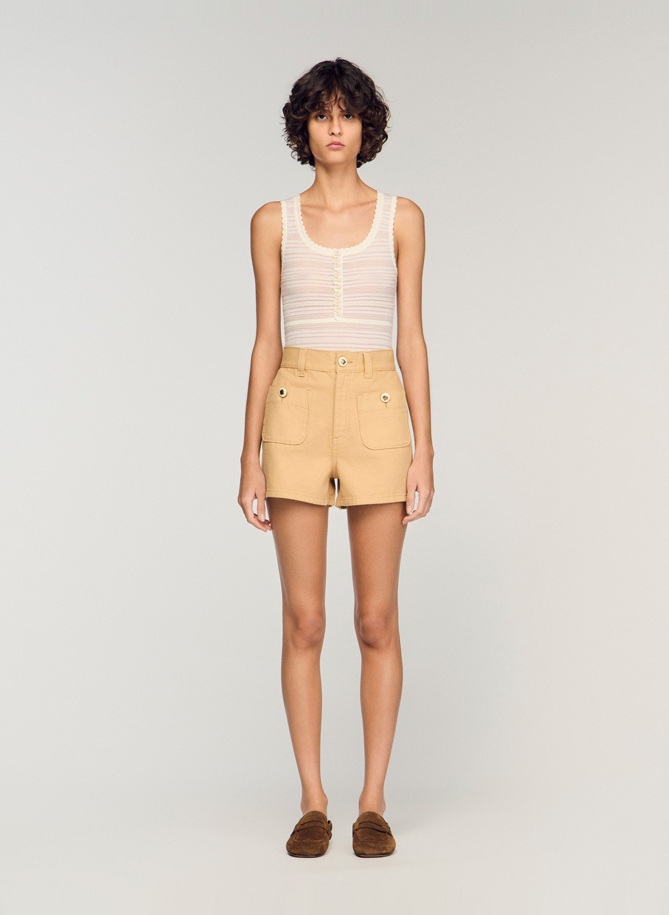 Short droit en coton SANDRO Beige