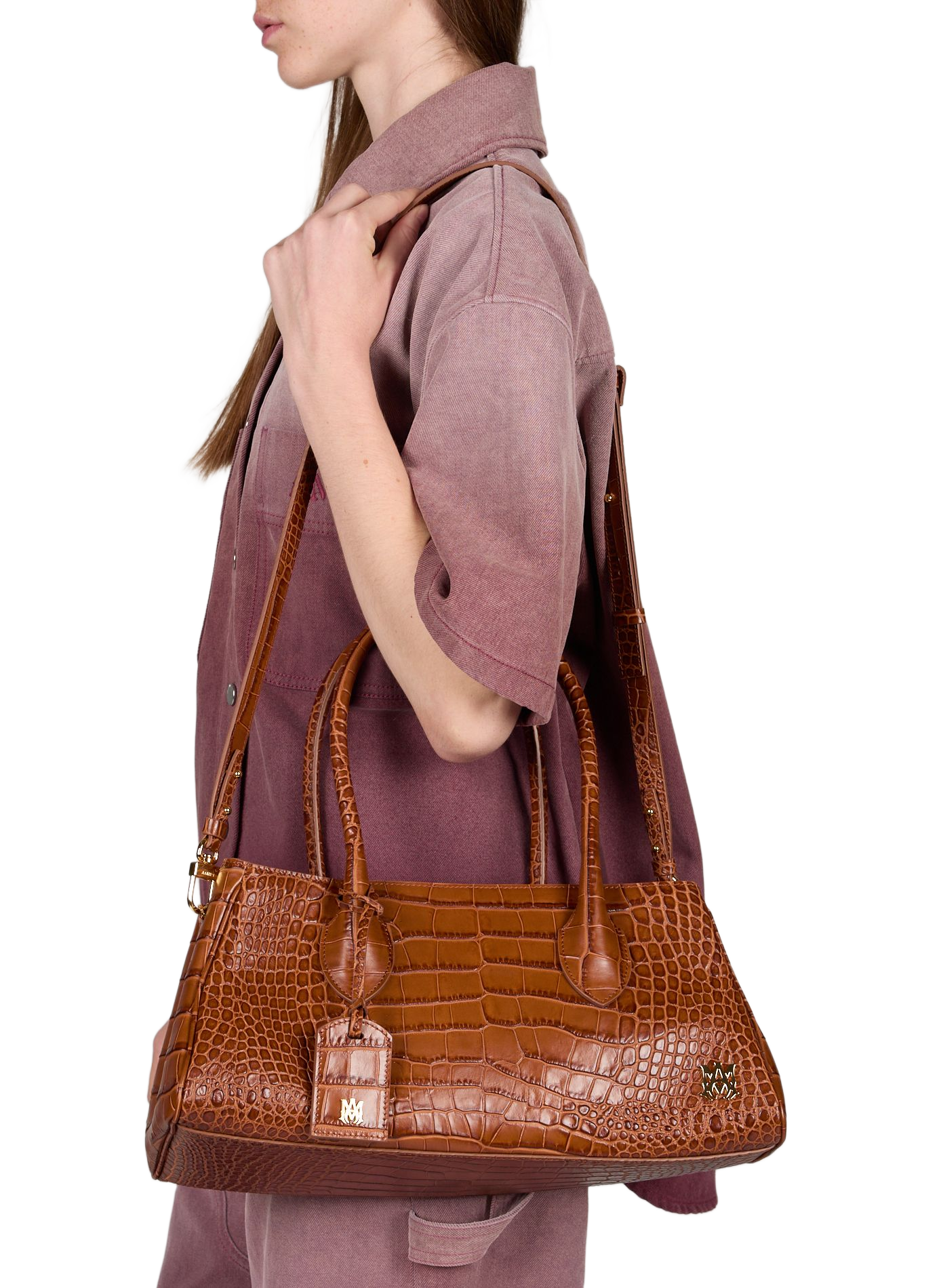 Sac à main Honey 40 en cuir croco AMIRI Marron