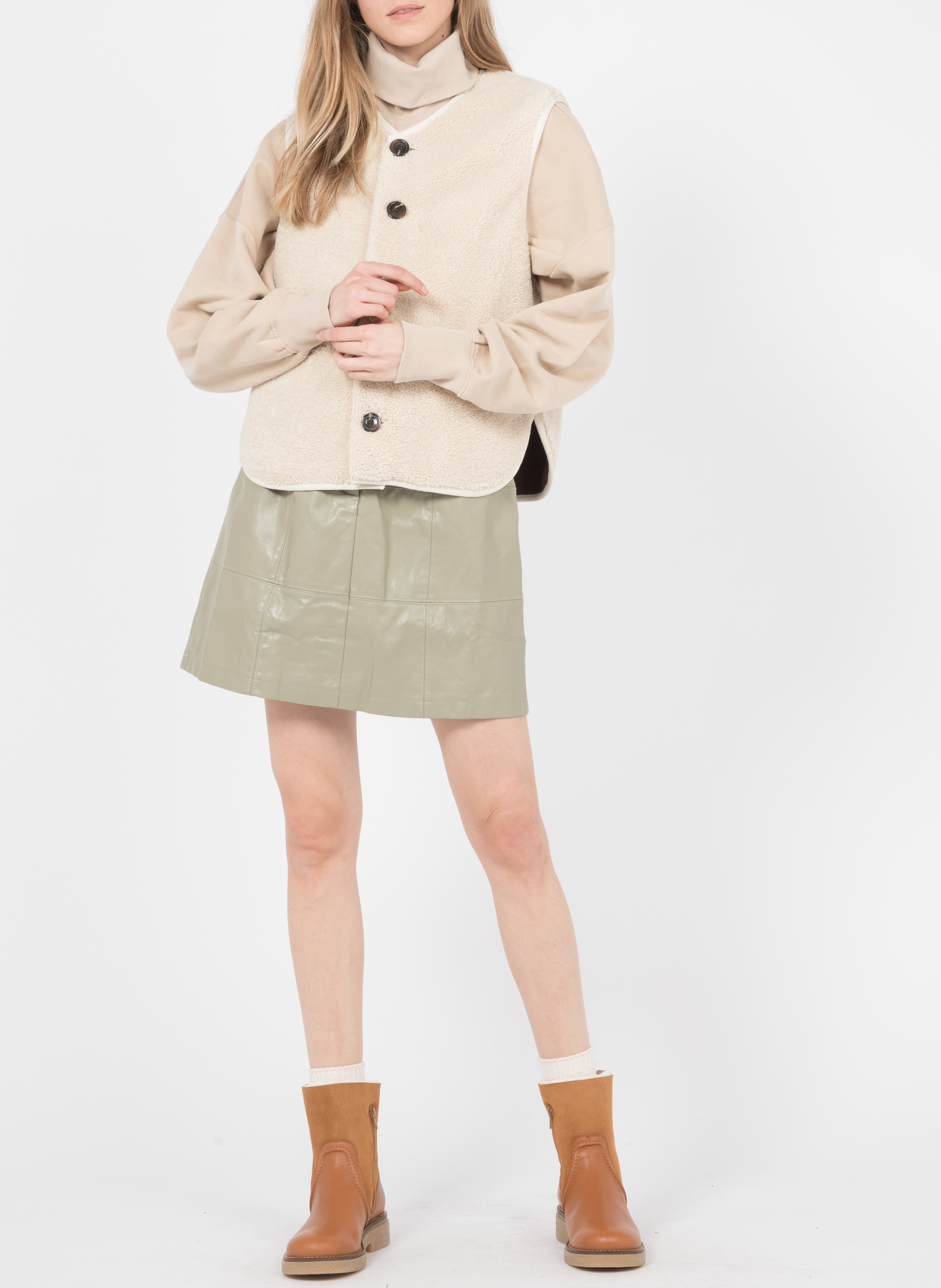 Gilet sans manches aspect mouton fusil SOEUR Beige