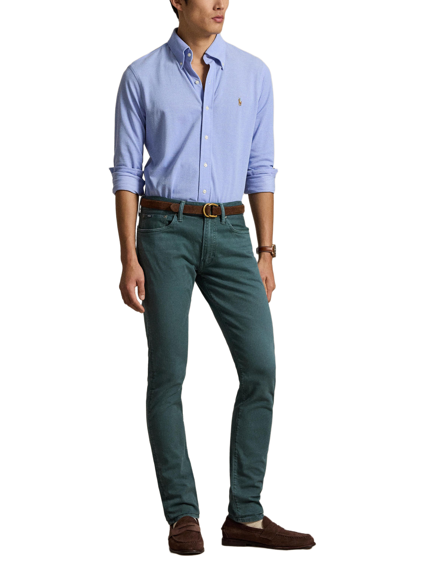Slim shirt with embroidered logo in cotton POLO RALPH LAUREN Blue