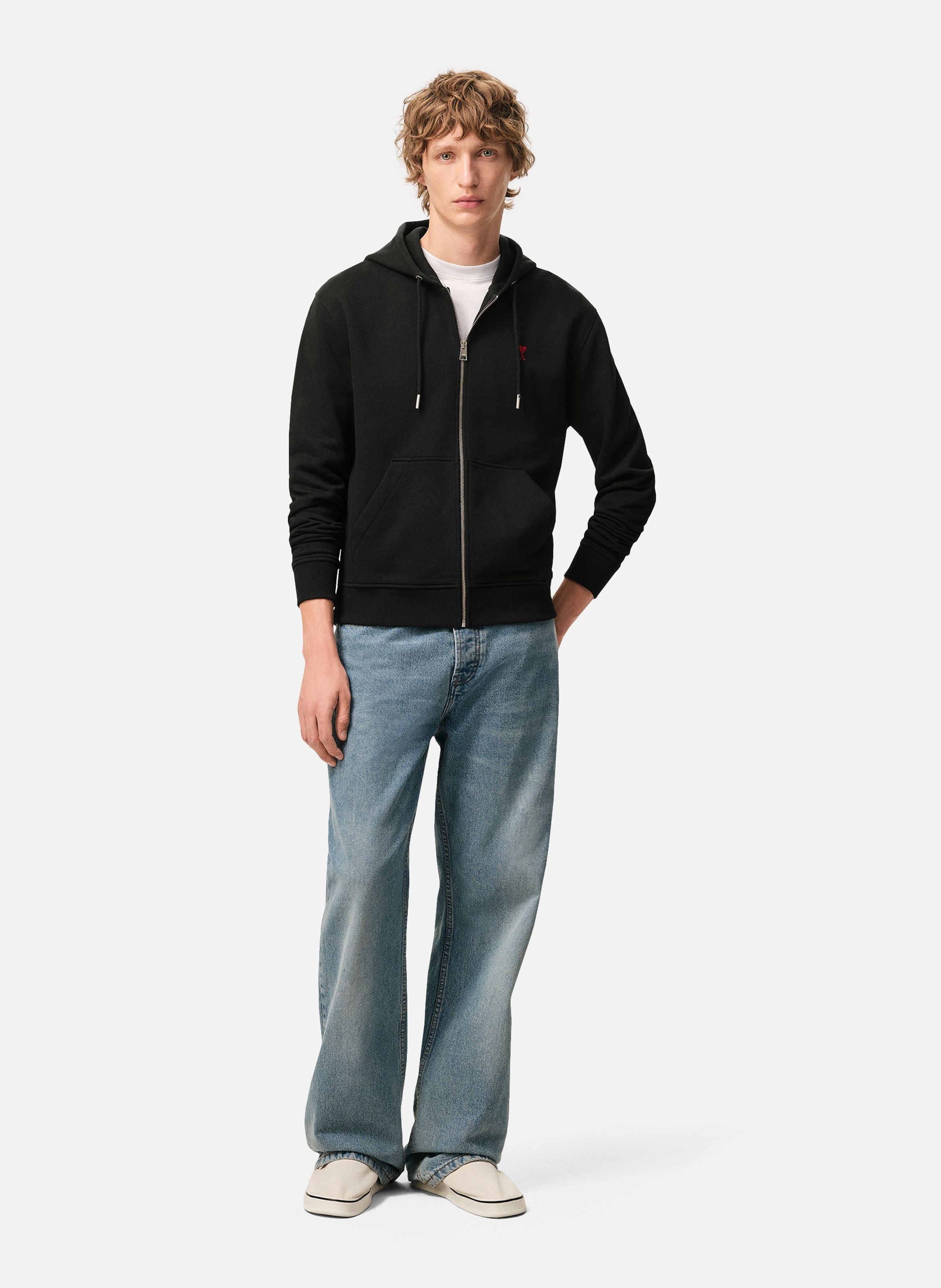 Hoodie zippé ami de coeur rouge unisexe AMI PARIS Noir
