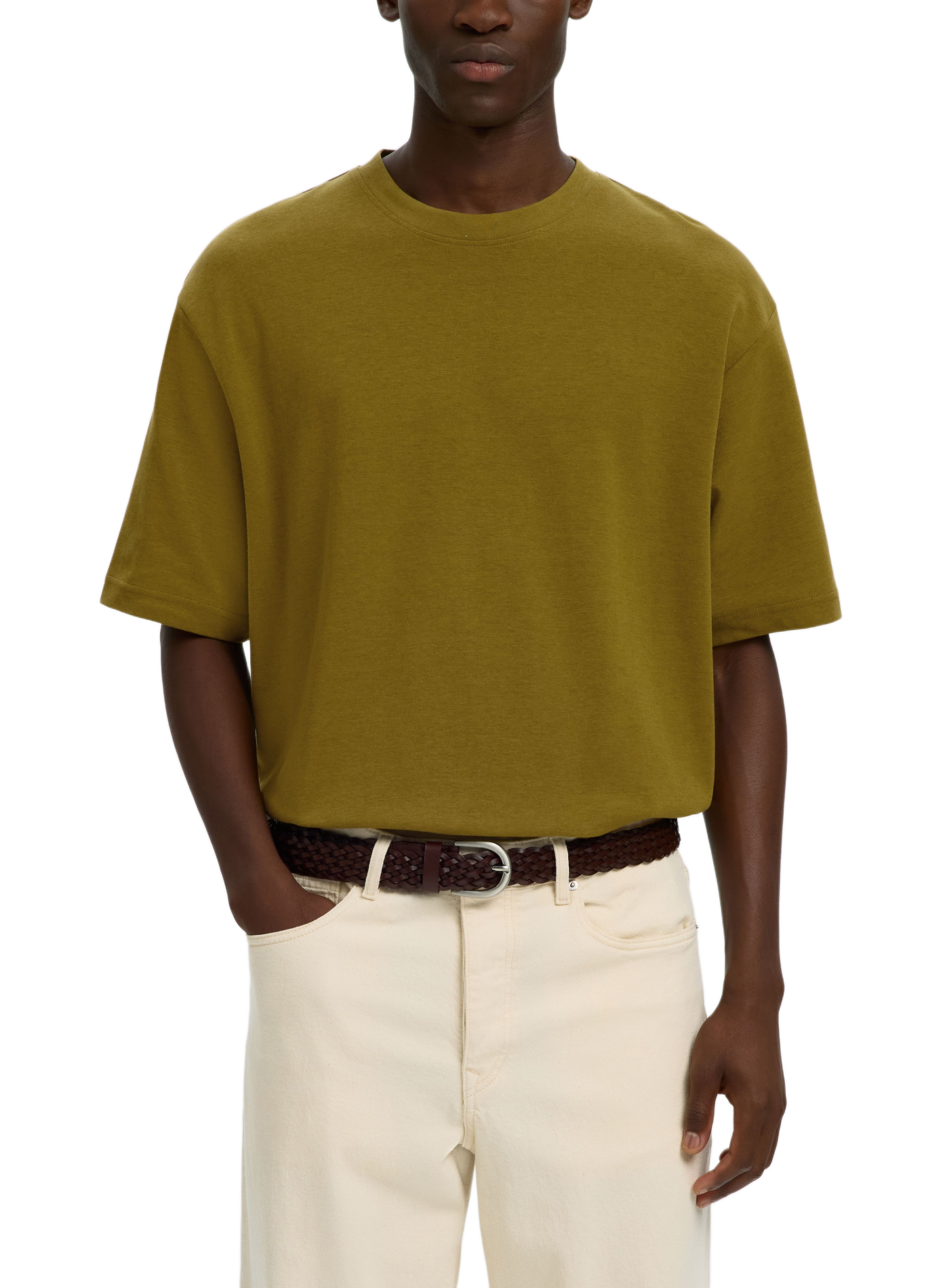 Plain t-shirt in blended cotton | Green SELECTED Men