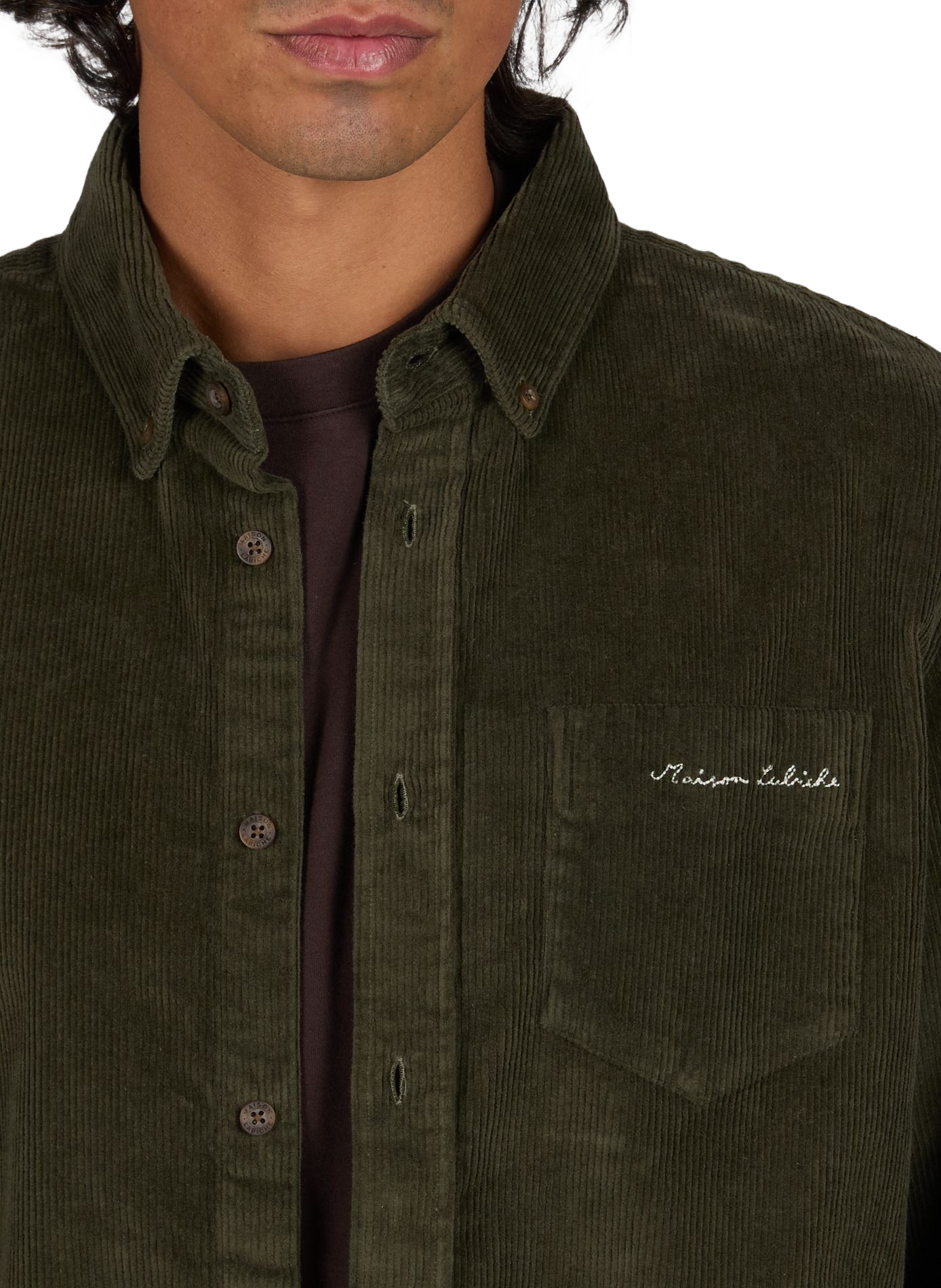 Chemise droite col boutonné en coton mélangé MAISON LABICHE Vert