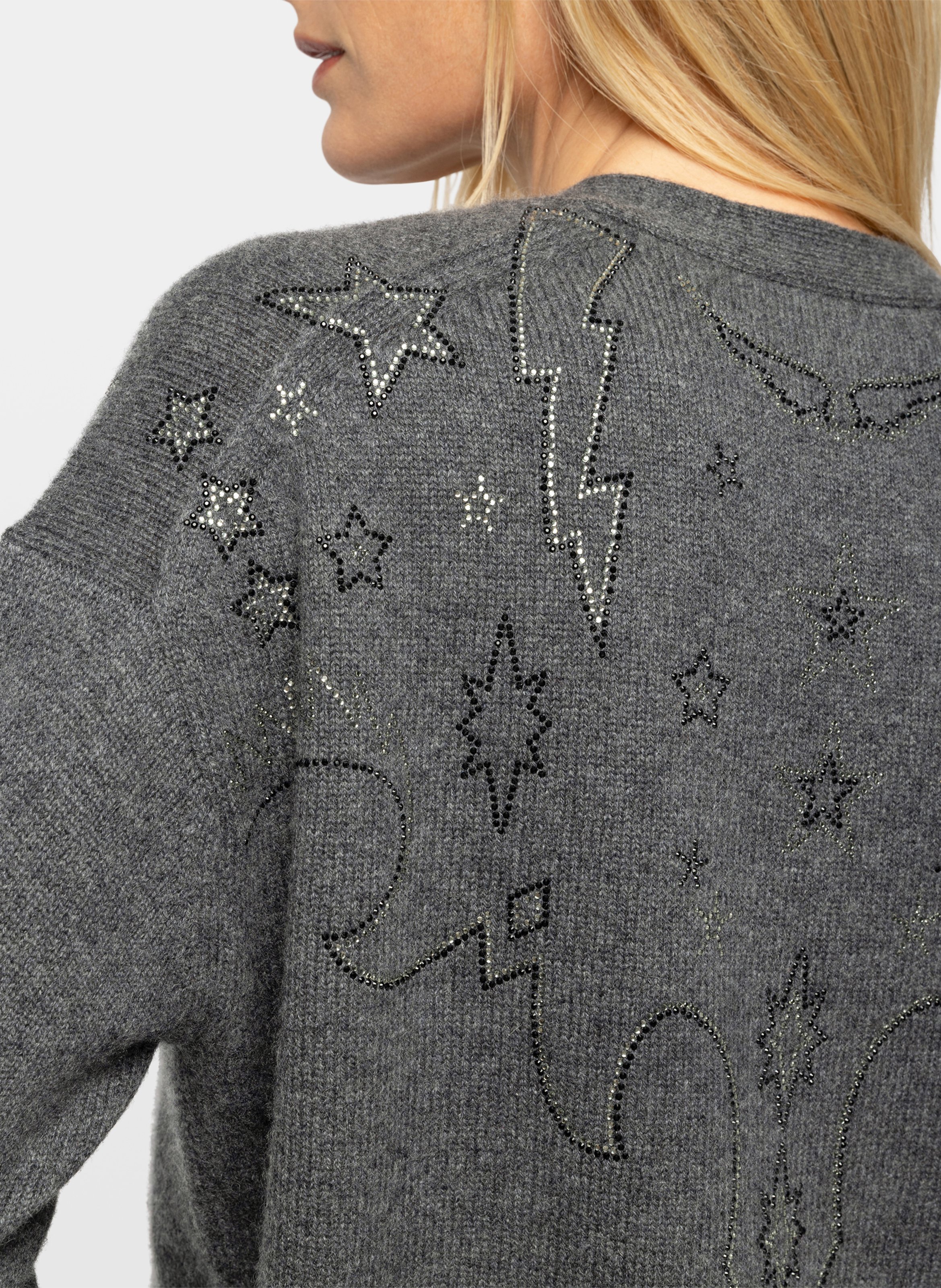 V-hals cardigan met stras van kasjmier mirkaz ZADIG&VOLTAIRE Grijs