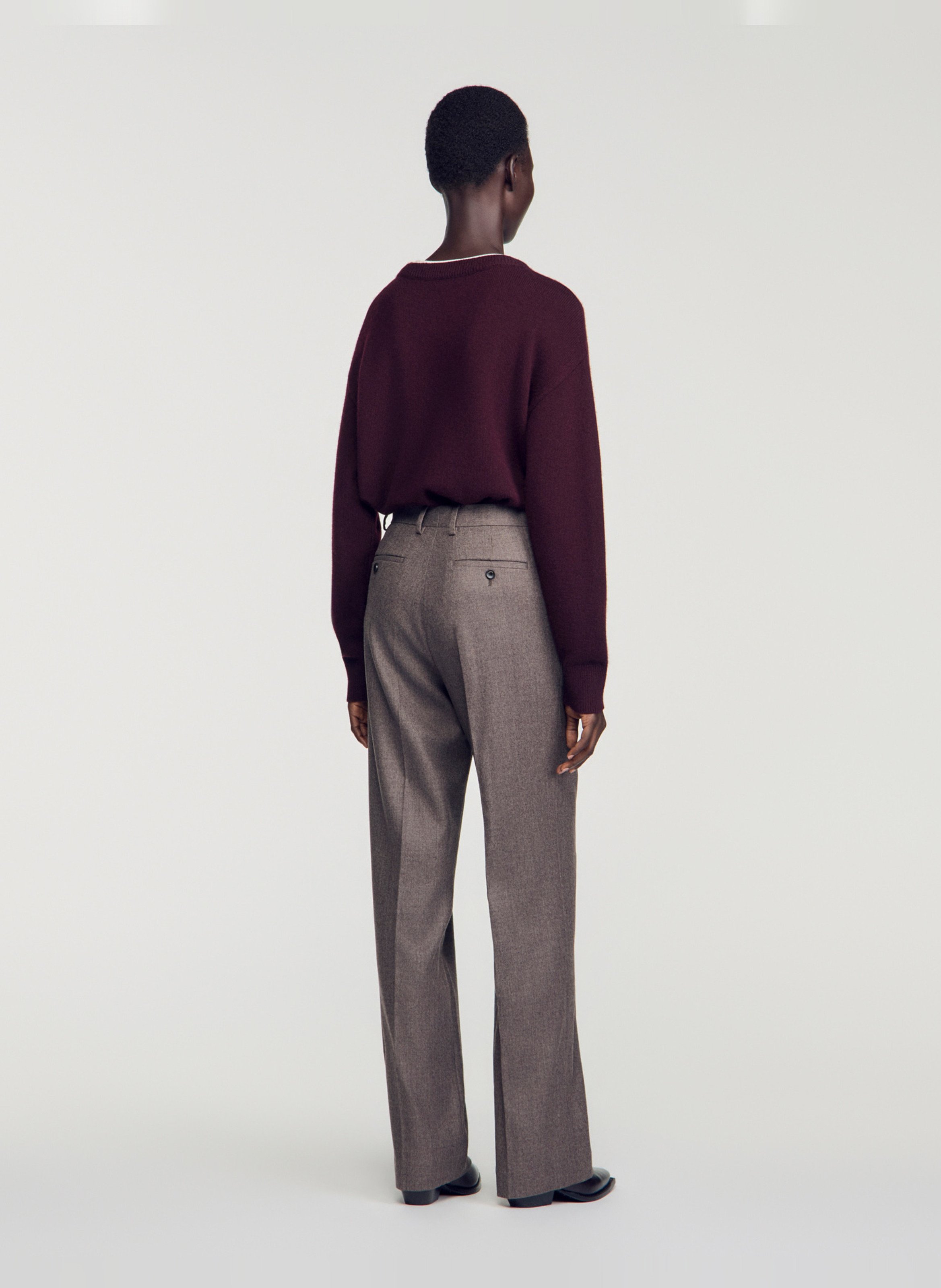 Pantalon droit en laine SANDRO Beige