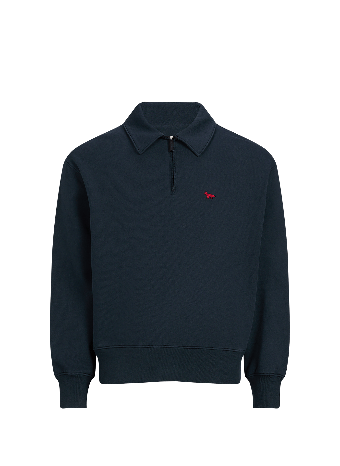 Rechte effen sweater met polo kraag en ritssluiting MAISON KITSUNÉ Blauw