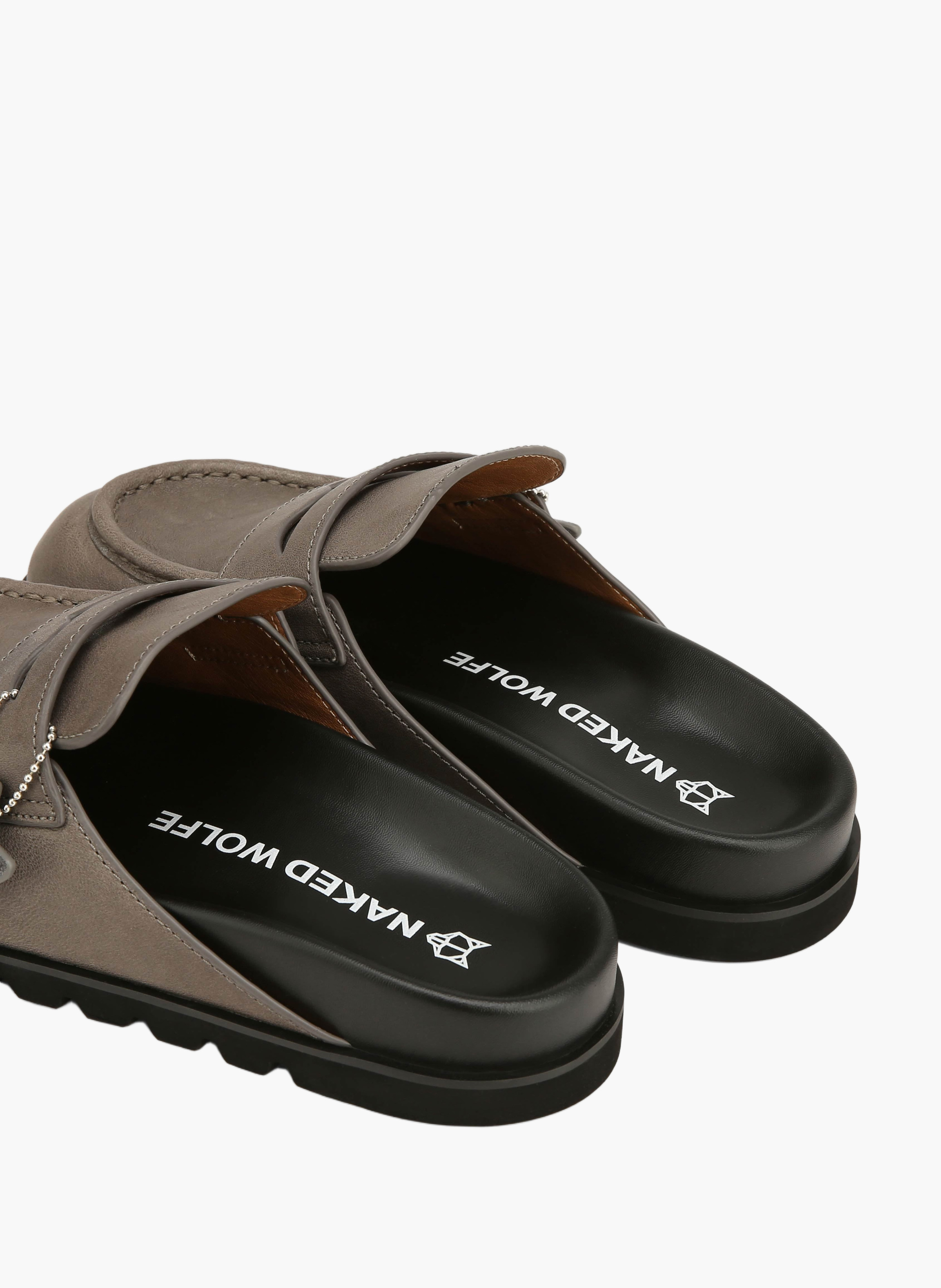 Mules cord en cuir foulonné NAKED WOLFE Gris