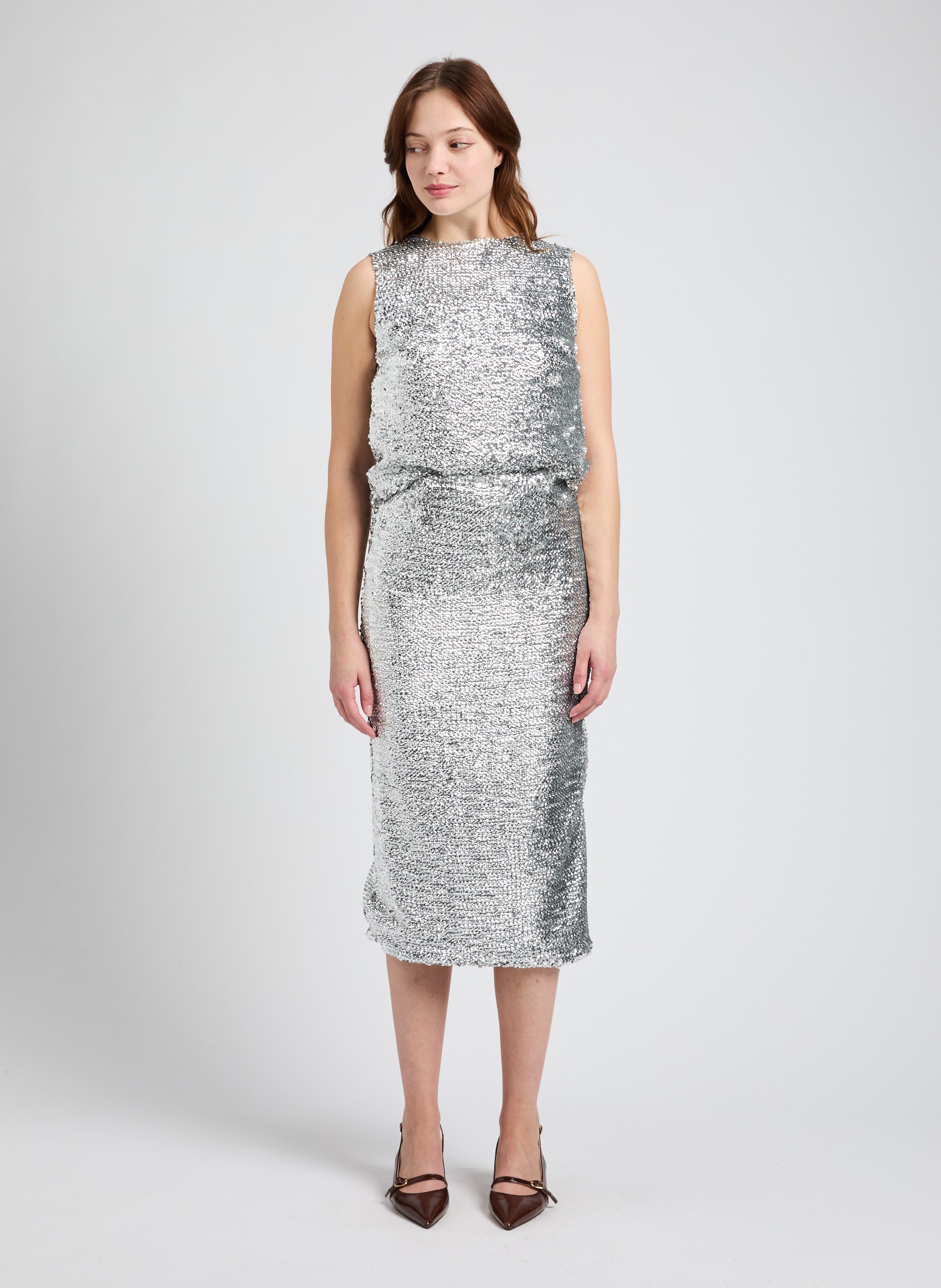 Jupe midi en sequin VUPE SAISON 1865 Argent