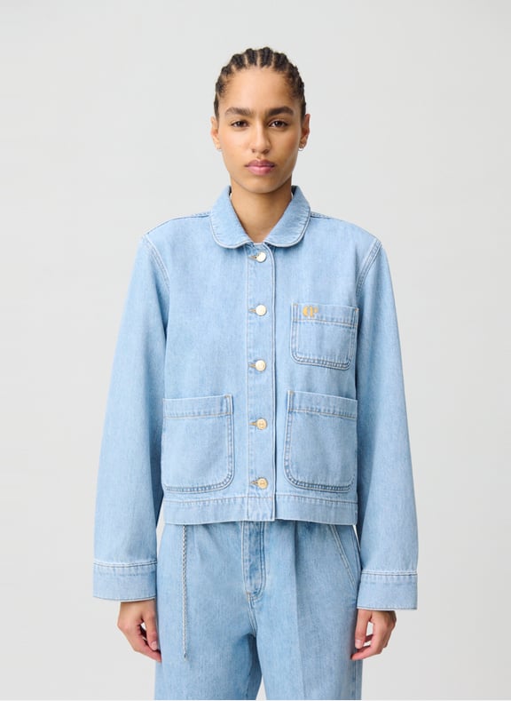 Veste col claudine en jean Bleu by CLAUDIE PIERLOT CLAUDIE PIERLOT Veste col claudine en jean Bleu