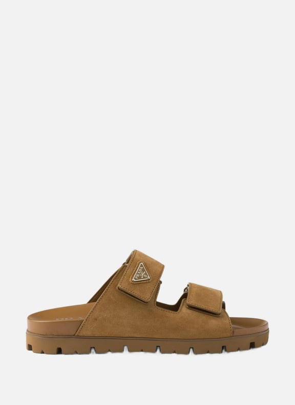 Sandales avec bande en veau velours Marron by PRADA PRADA Sandales avec bande en veau velours Marron