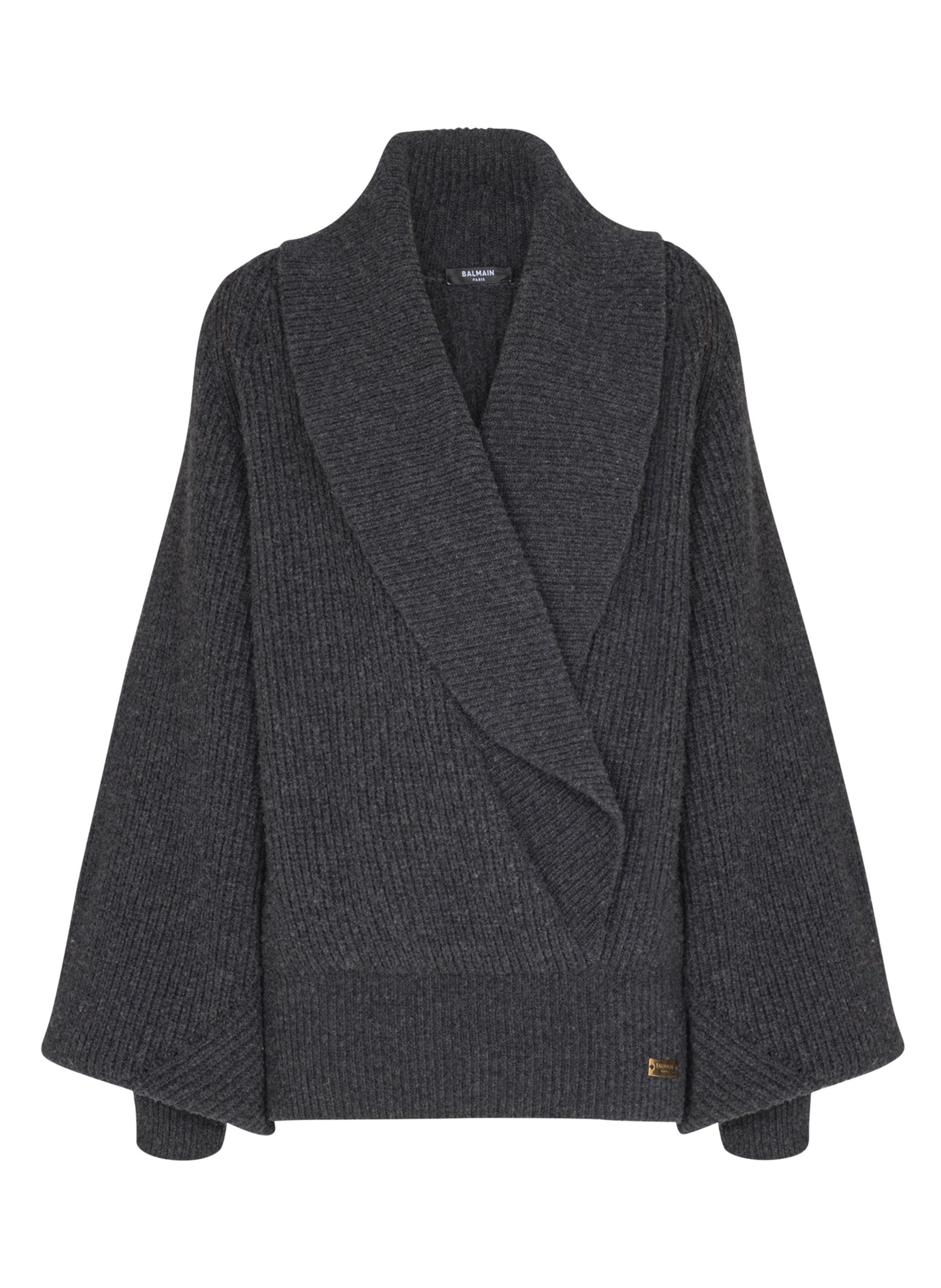 Pull oversize cache-cœur en maille BALMAIN Gris