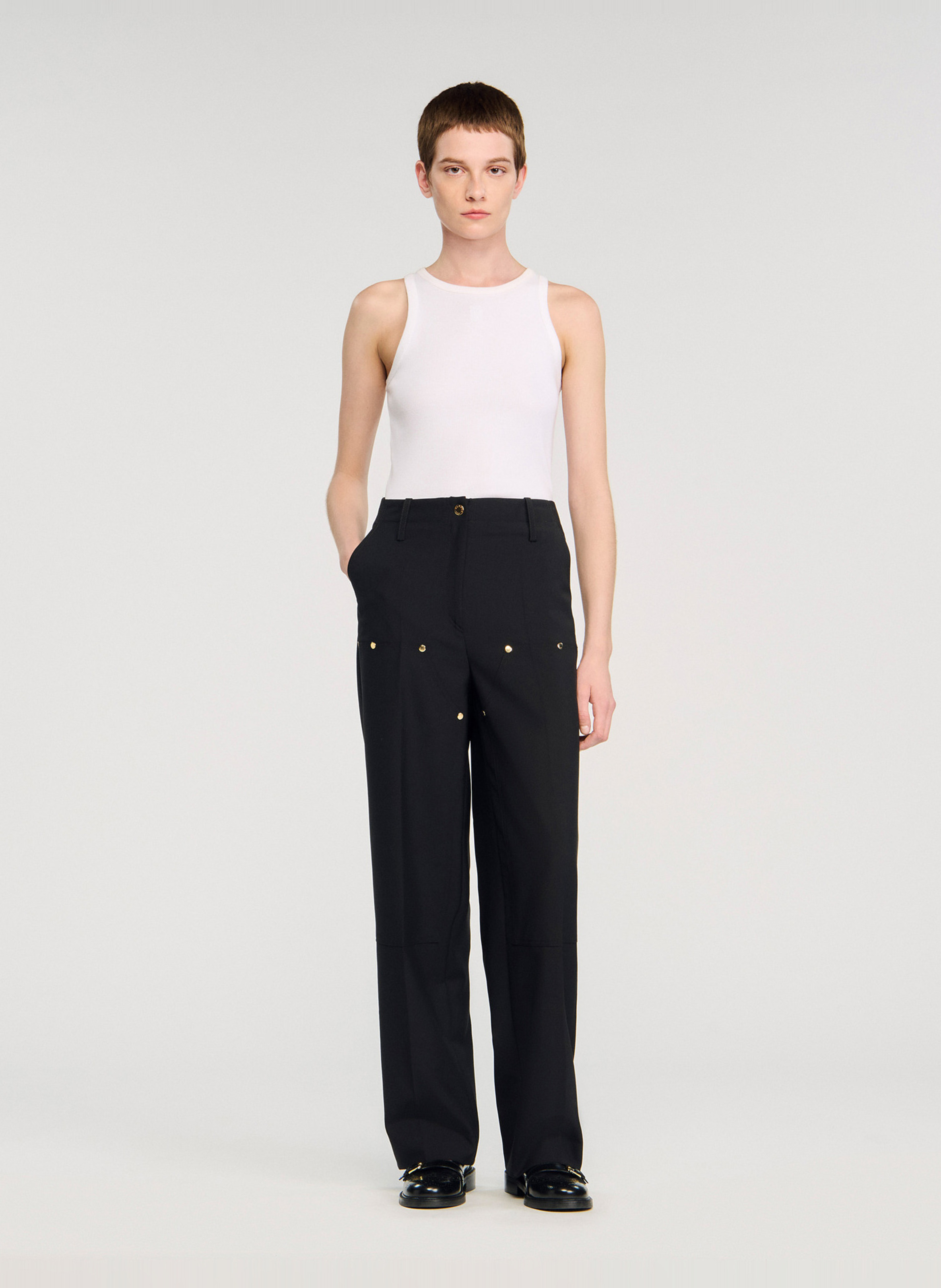 Pantalon cargo en laine mélangée SANDRO Noir
