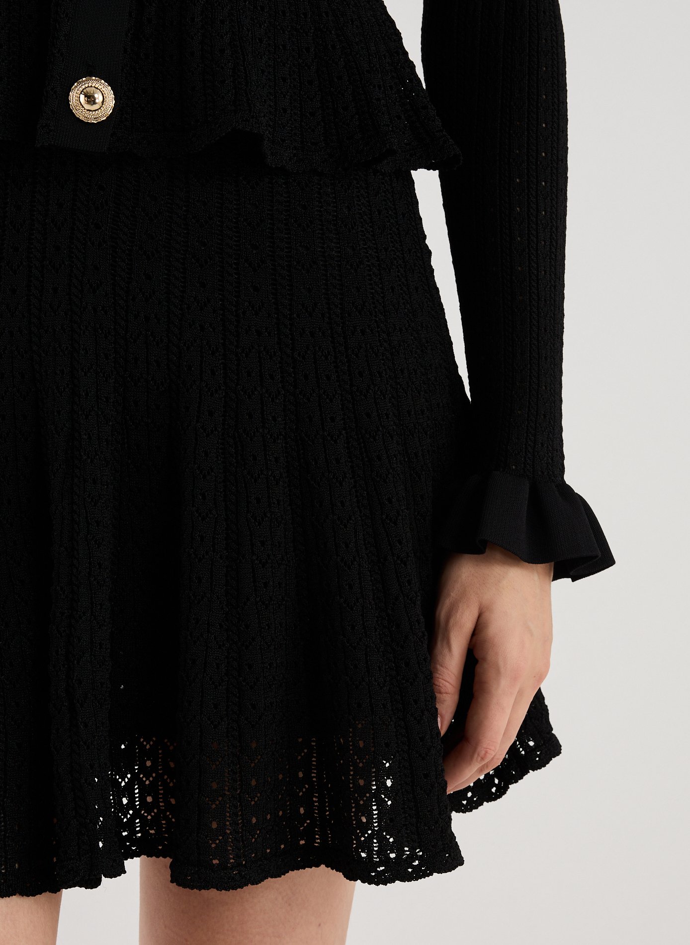 Short Pointelle Knit Dress SELF PORTRAIT Black