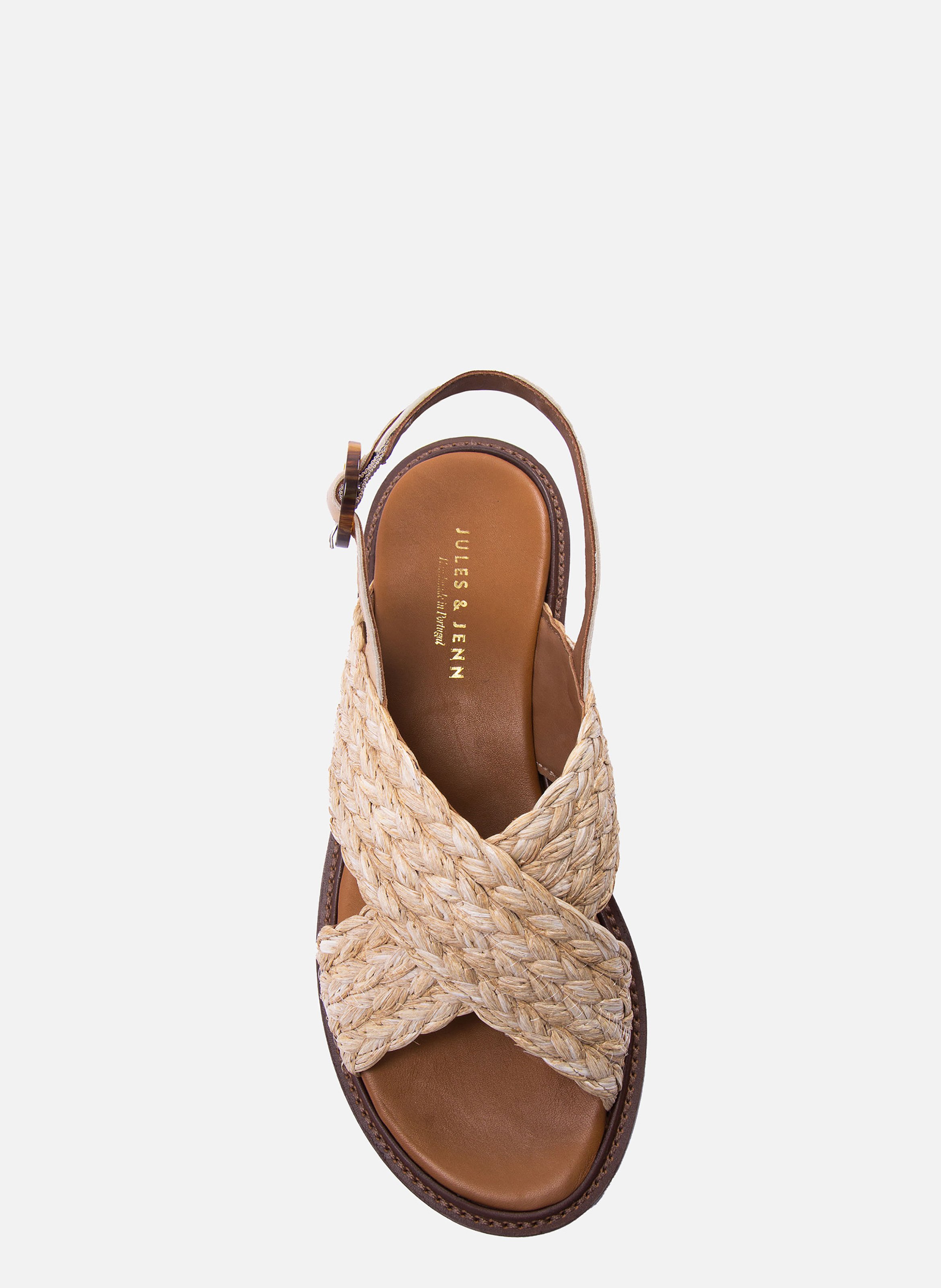 Sandales plates boucle écaille rafia JULES & JENN Beige
