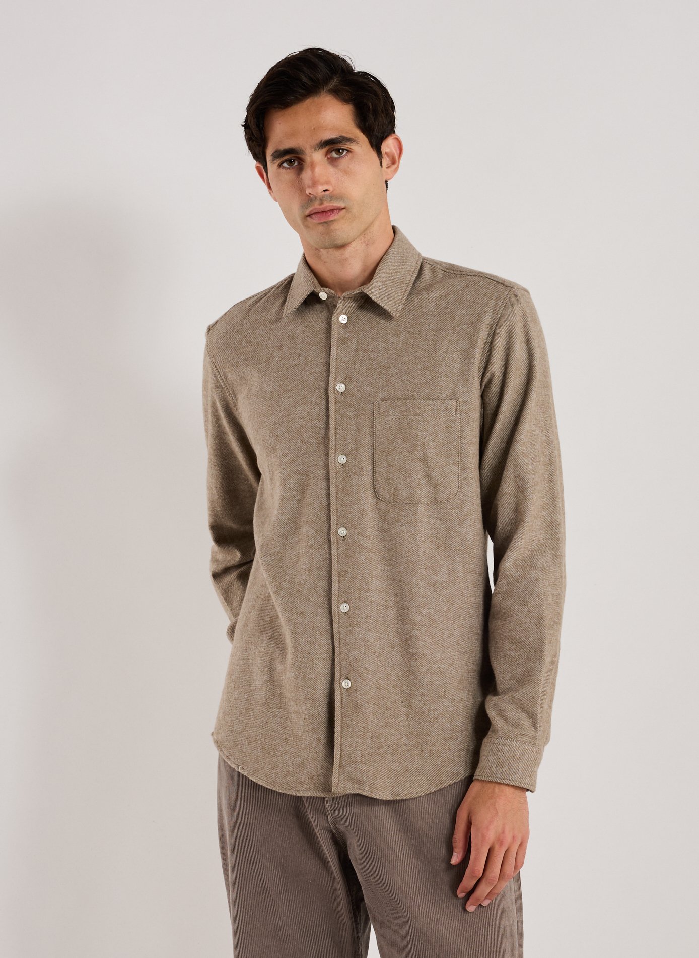 SAMSOE SAMSOE Chemise col classique manches contrastantes en coton Beige