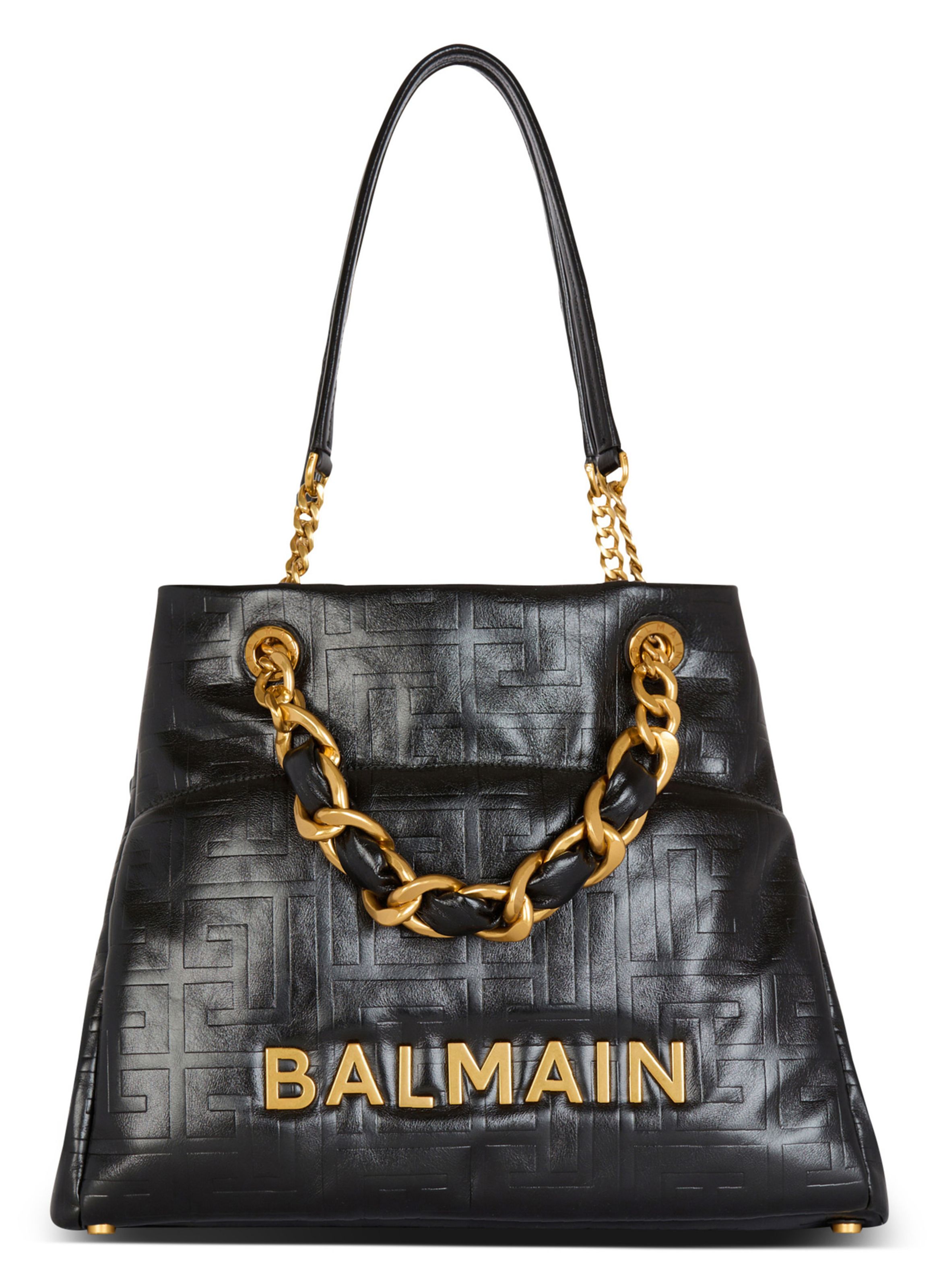Sac cabas 1945 soft en cuir craquelé BALMAIN Noir