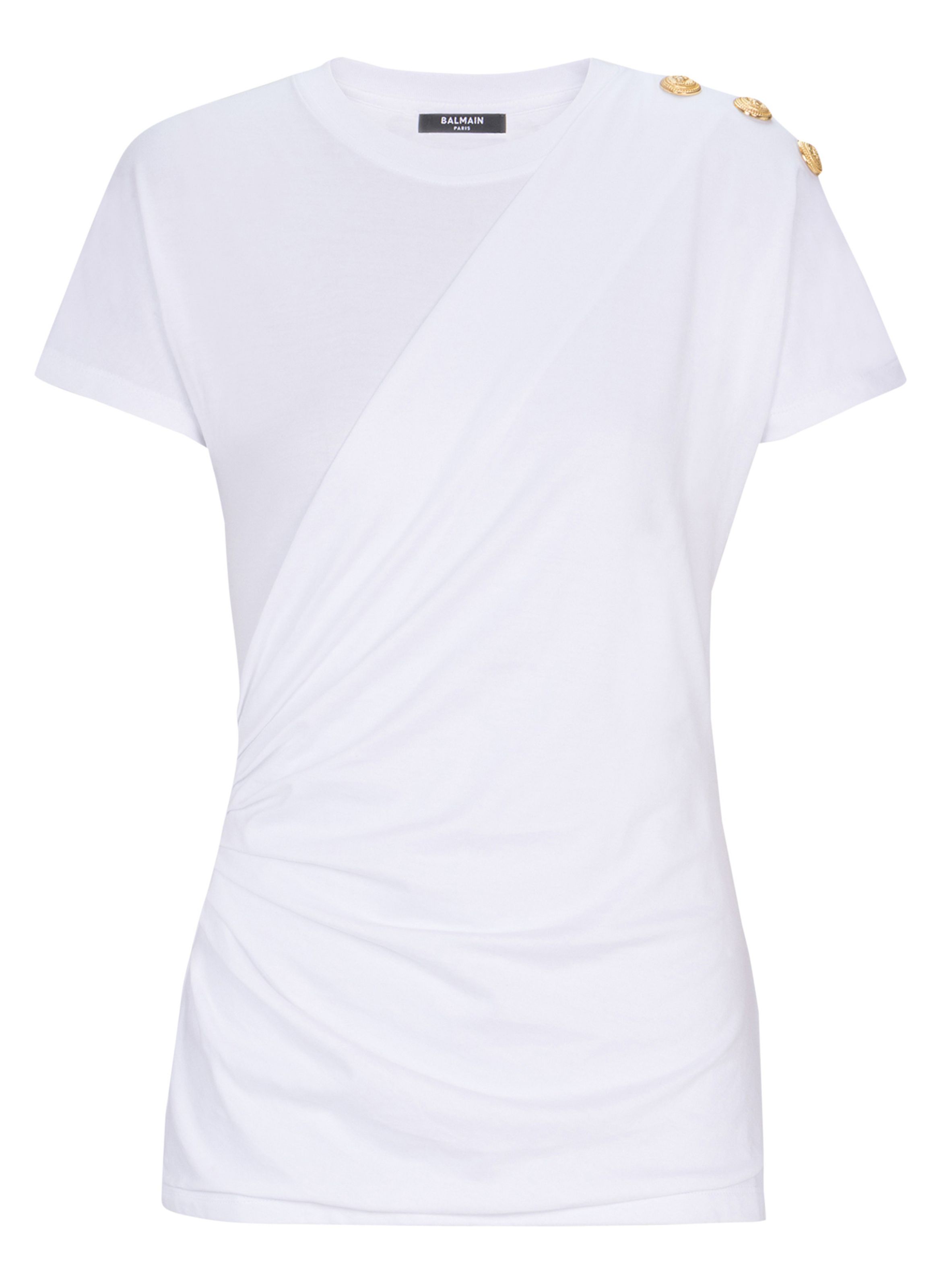 T-shirt drapé avec boutons BALMAIN Blanc