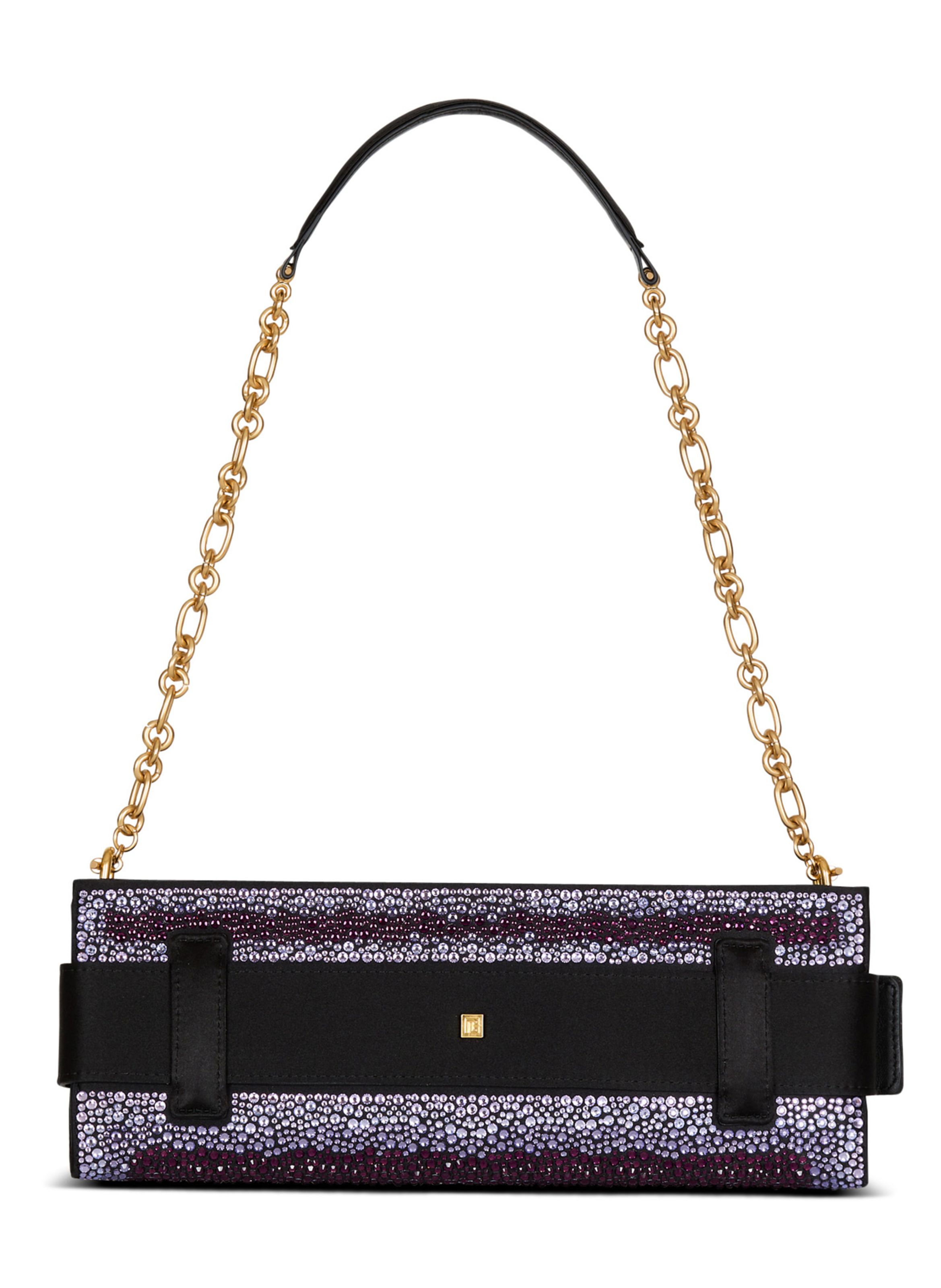 Pochette anthem en cristaux et satin BALMAIN Noir