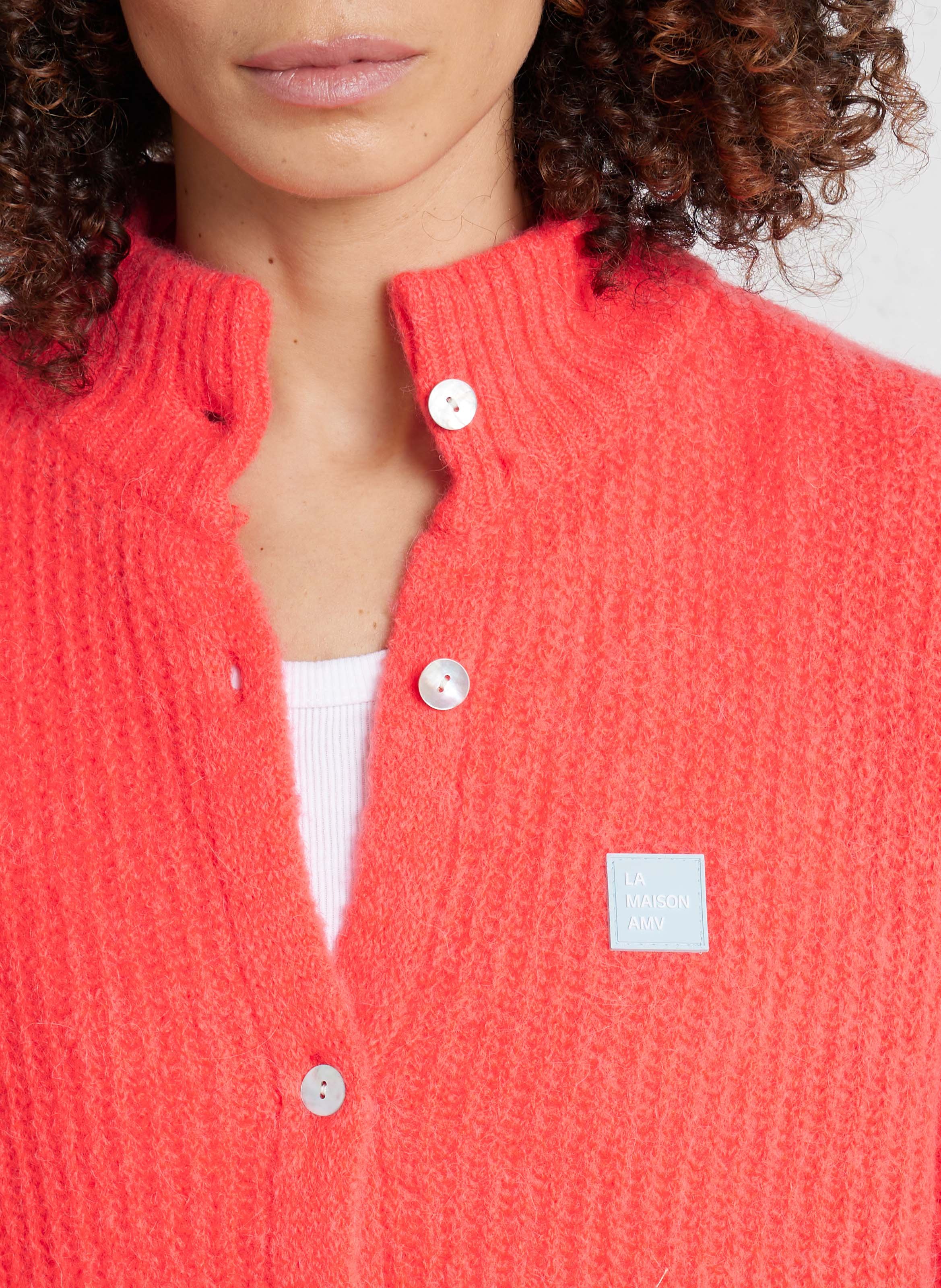 Gilet oversize col montant en maille east AMERICAN VINTAGE Rouge