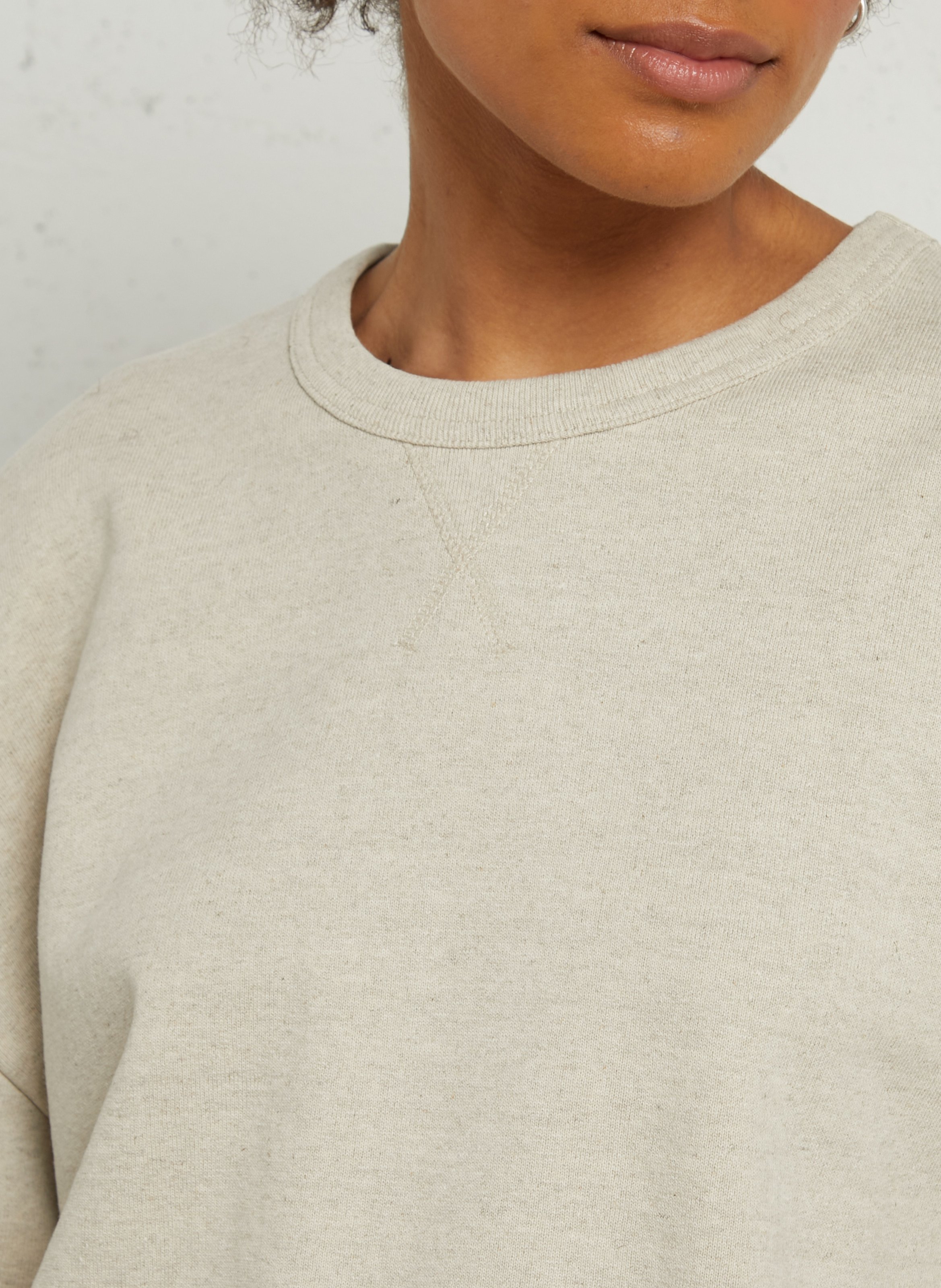 Sweat oversize col rond en coton et lin iksan SOEUR Beige