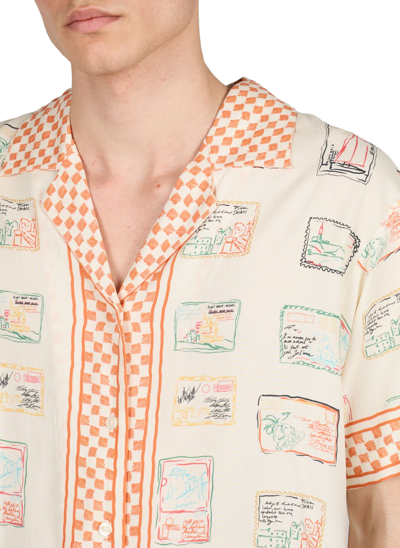 Chemise imprimé Money Postcard à col à revers MAISON LABICHE Beige